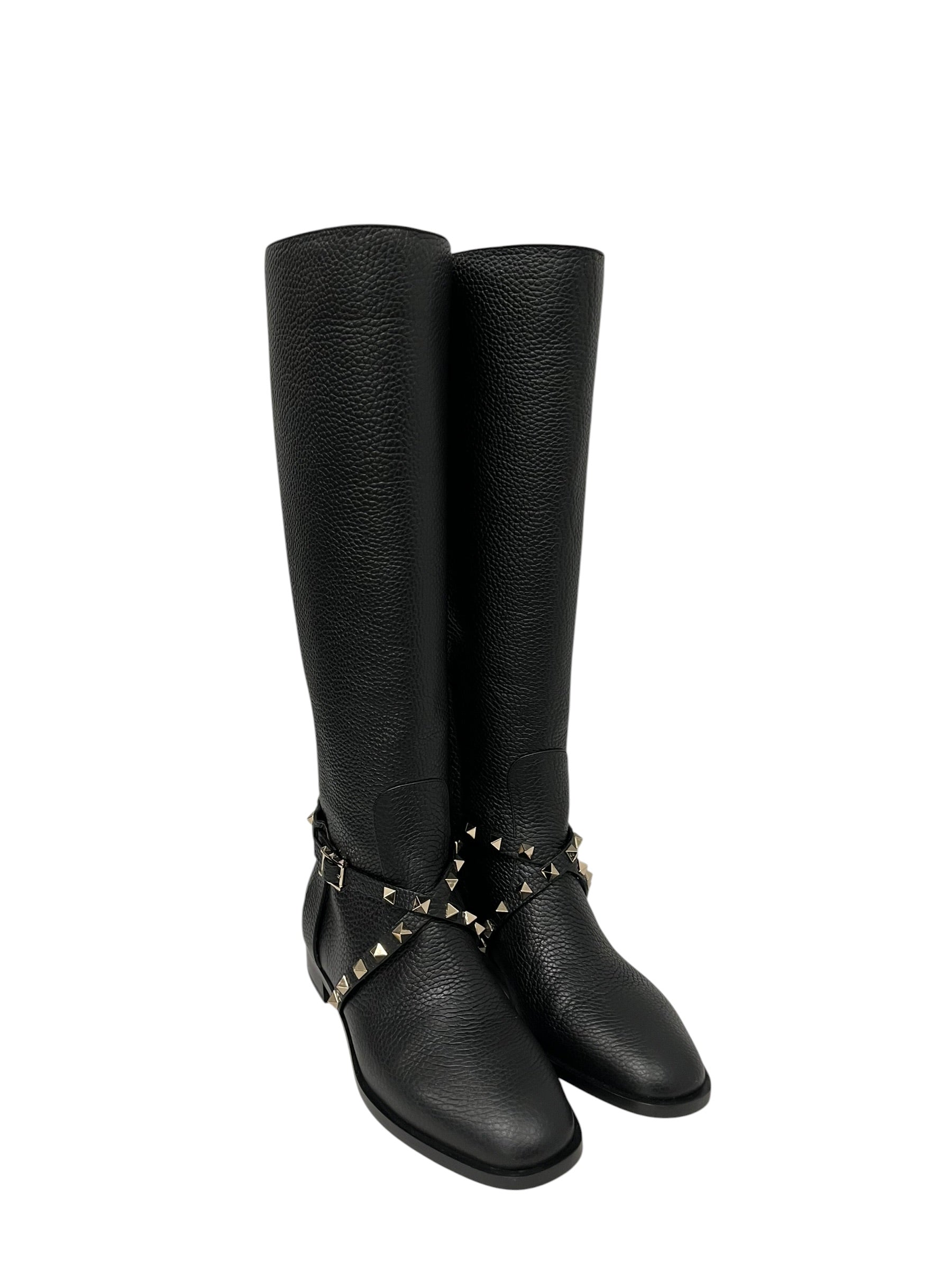 VALENTINO GARAVANI/Biker Boots/EU 36.5/Leather/BLK/ROCKTUD ACCENT RIDING BOOTS view 1