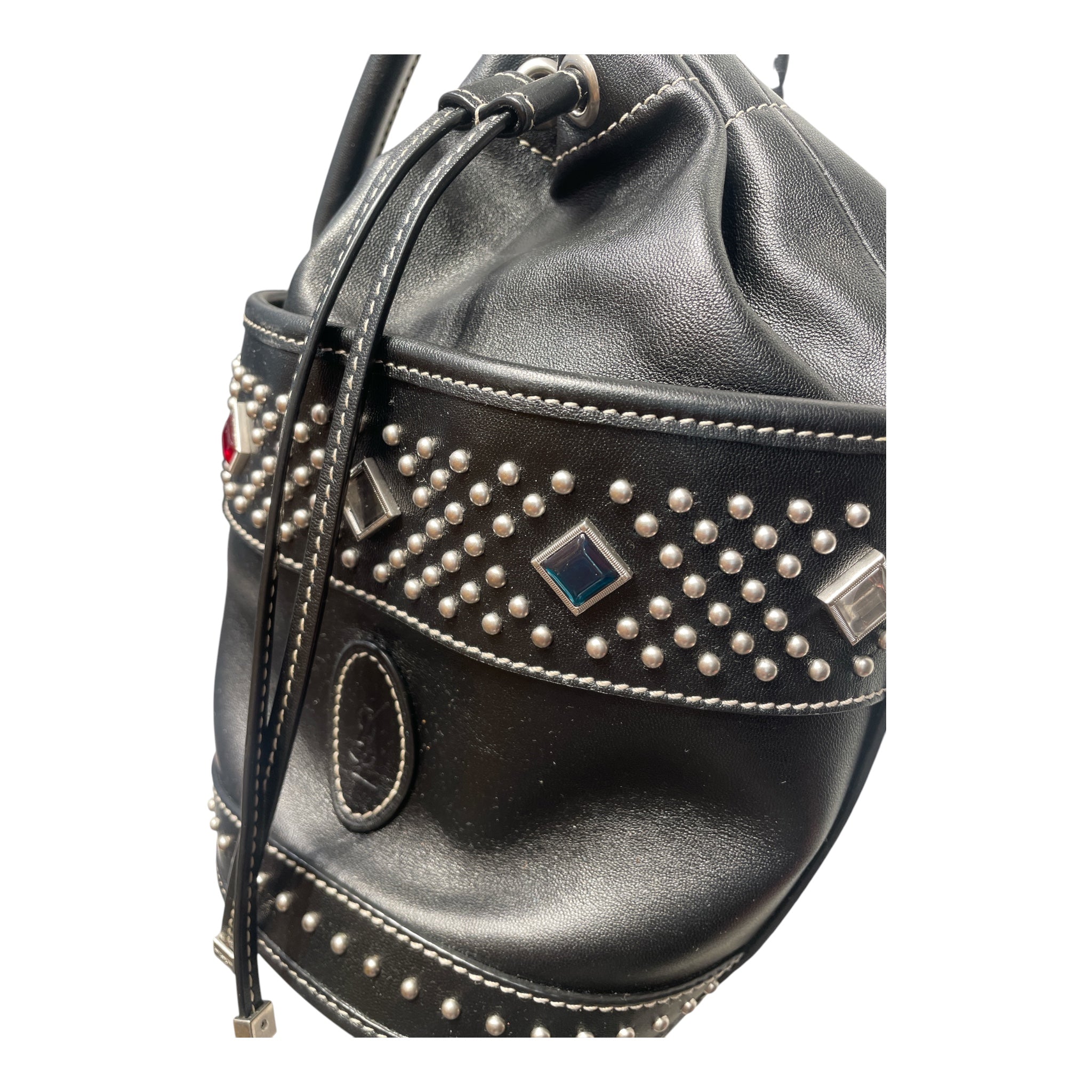 SAINT LAURENT/Cross Body Bag/All Over Print/Leather/BLK/Studded Gem YSL Bucket Bag view 6