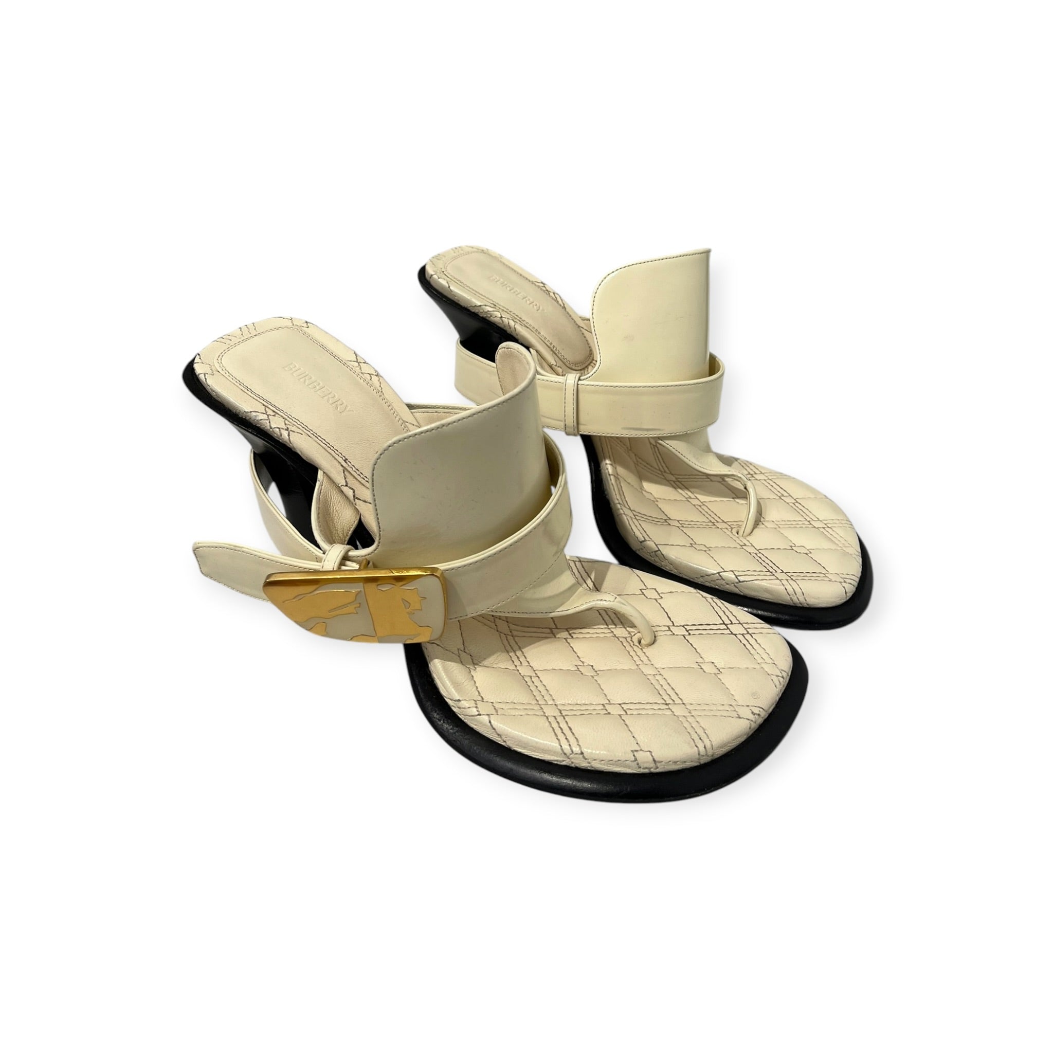 BURBERRY/Heels/EU 40/Leather/WHT/Square-Toe/GOLD BUCKLE STRAP BLACK HEEL view 7