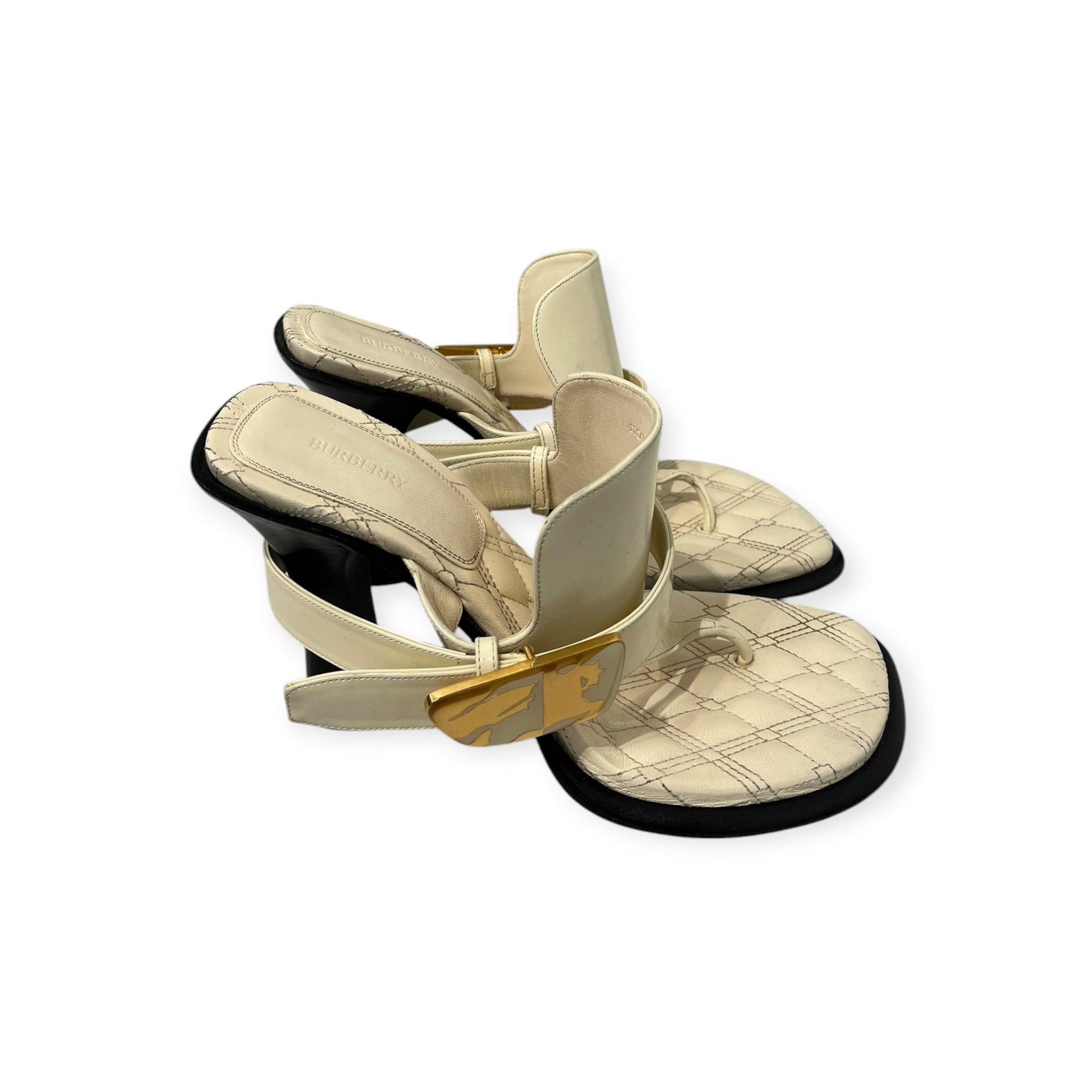 BURBERRY/Heels/EU 40/Leather/WHT/Square-Toe/GOLD BUCKLE STRAP BLACK HEEL view 6
