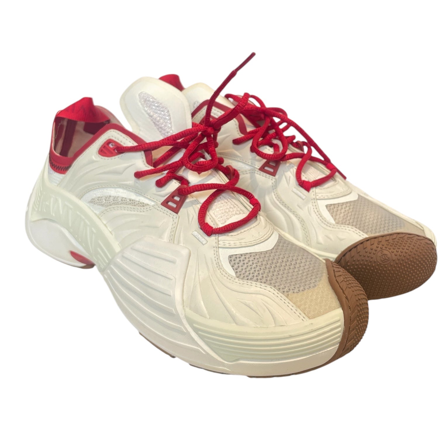 LANVIN/Low-Sneakers/EU 44/Cotton/WHT/red laces/brw front/rubber mes view 1