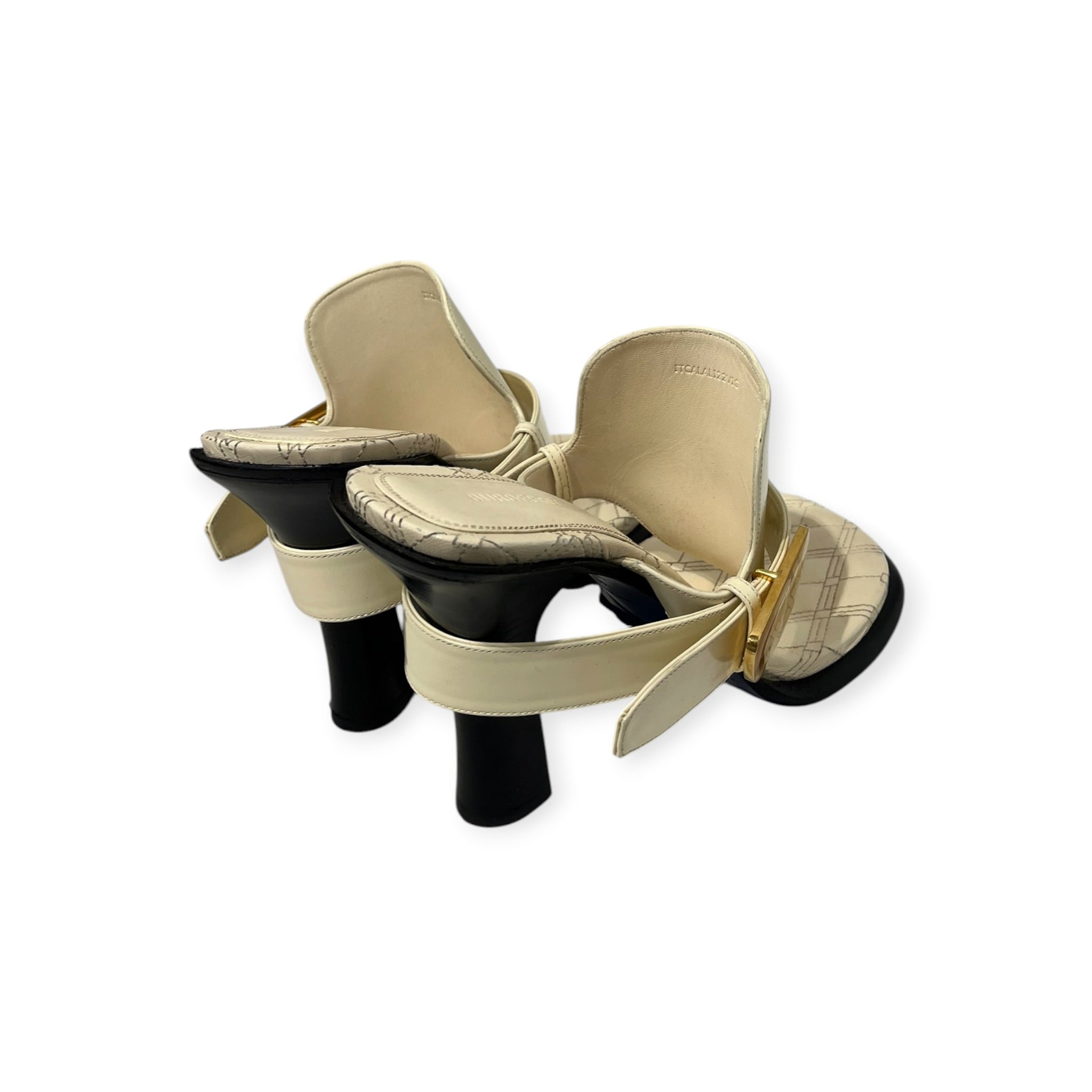 BURBERRY/Heels/EU 40/Leather/WHT/Square-Toe/GOLD BUCKLE STRAP BLACK HEEL view 5
