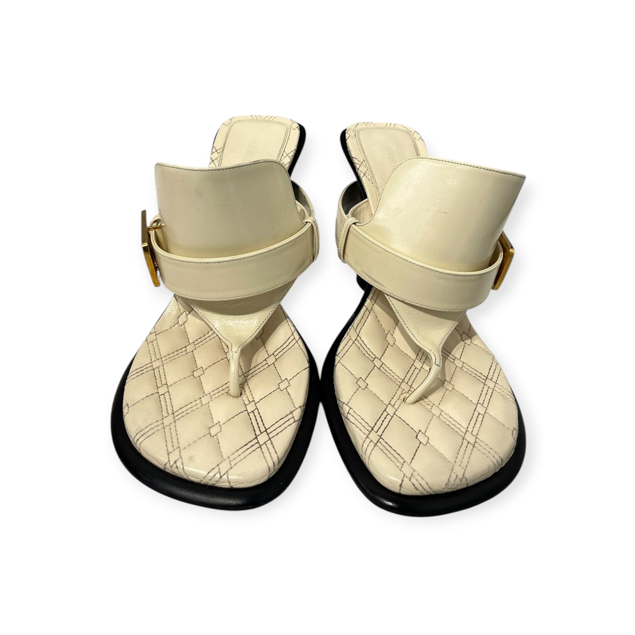 BURBERRY/Heels/EU 40/Leather/WHT/Square-Toe/GOLD BUCKLE STRAP BLACK HEEL view 8