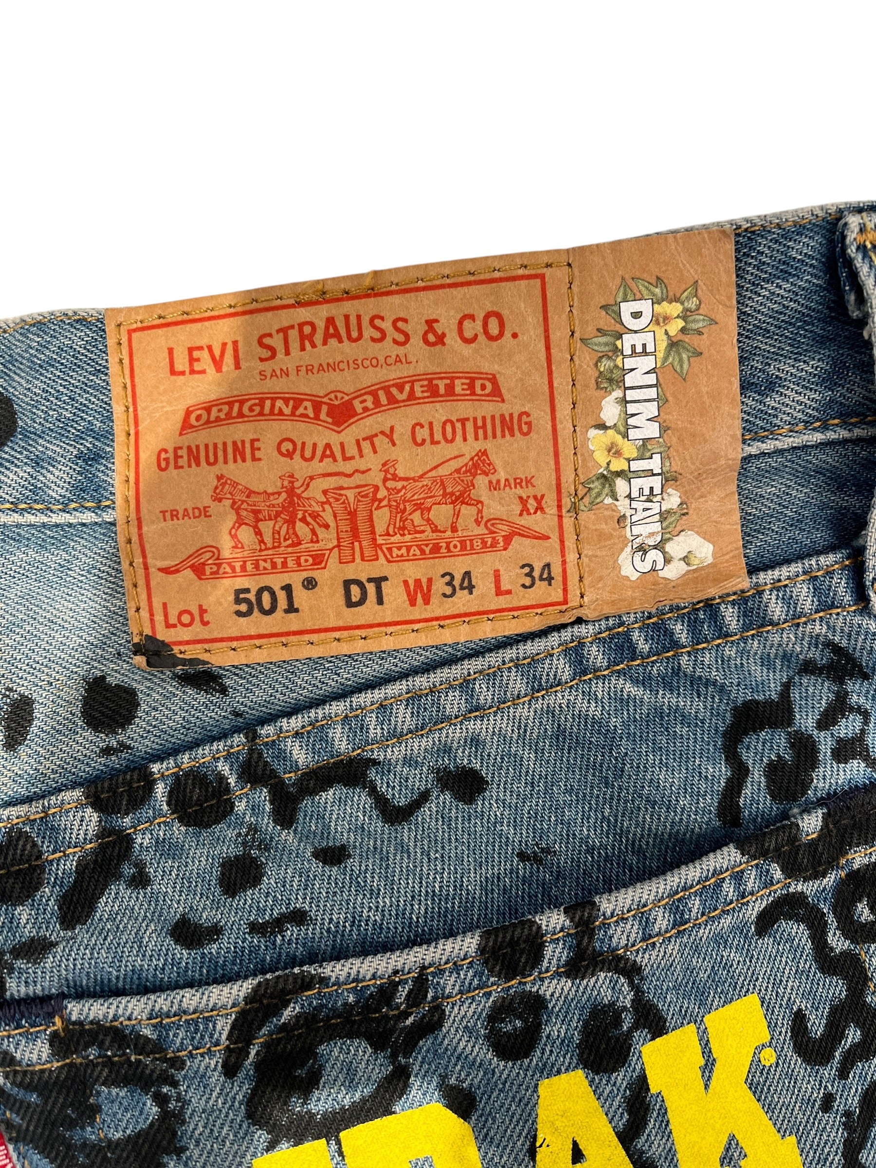 DENIM TEARS/Levi's/Straight Pants/34/Denim/BLU/Graphic/irak graphic denim view 3