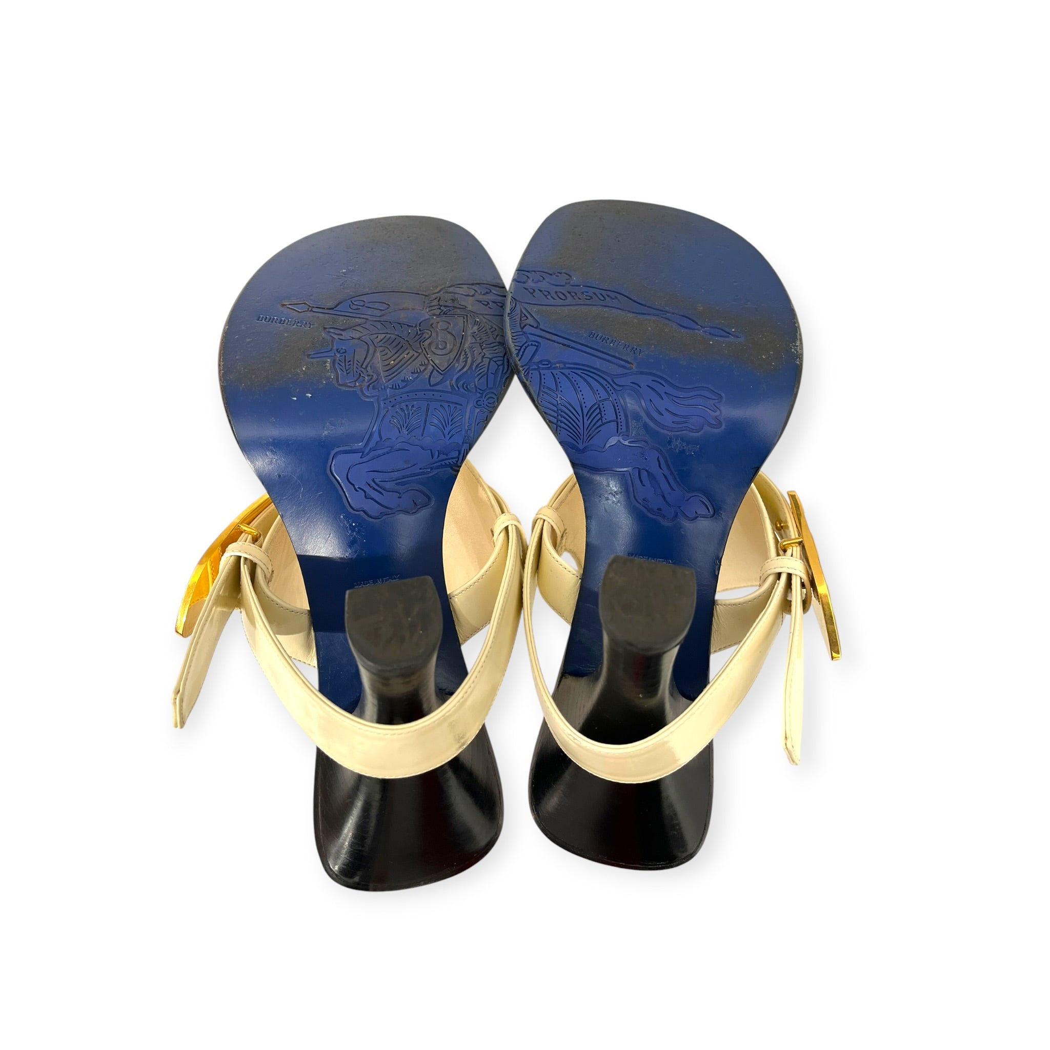 BURBERRY/Heels/EU 40/Leather/WHT/Square-Toe/GOLD BUCKLE STRAP BLACK HEEL view 11
