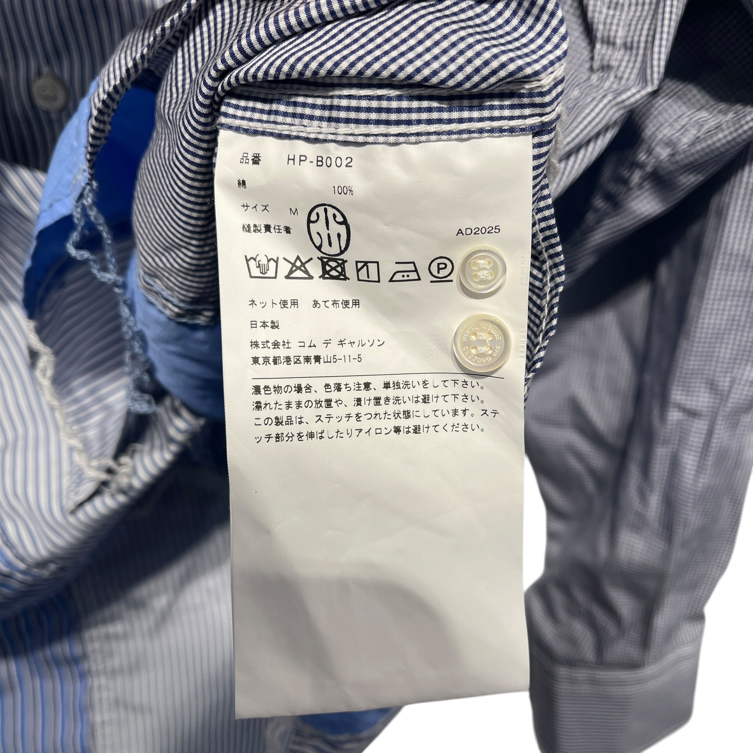 COMME des GARCONS HOMME/Flannel Shirt/M/Cotton/BLU/Stripe/MISMATCHED BLUE BUTTON UP view 4