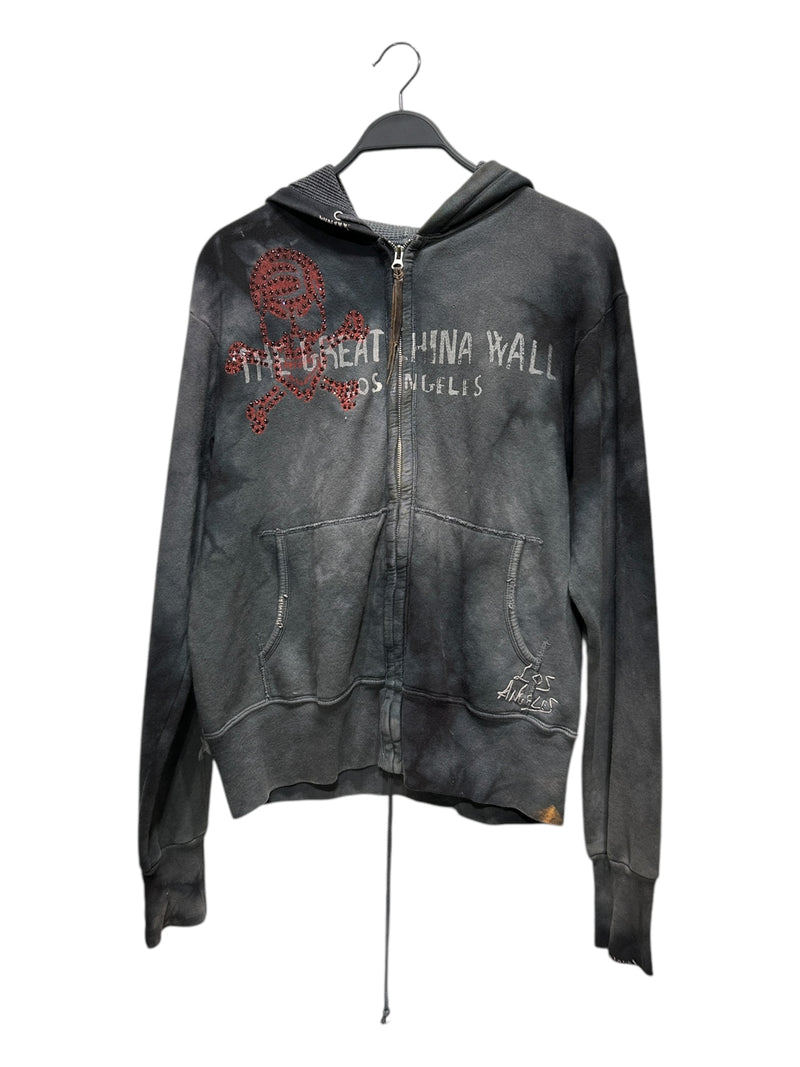 The Great China Wall/Zip Up Hoodie/L/Cotton/GRY/Rhinestone all over