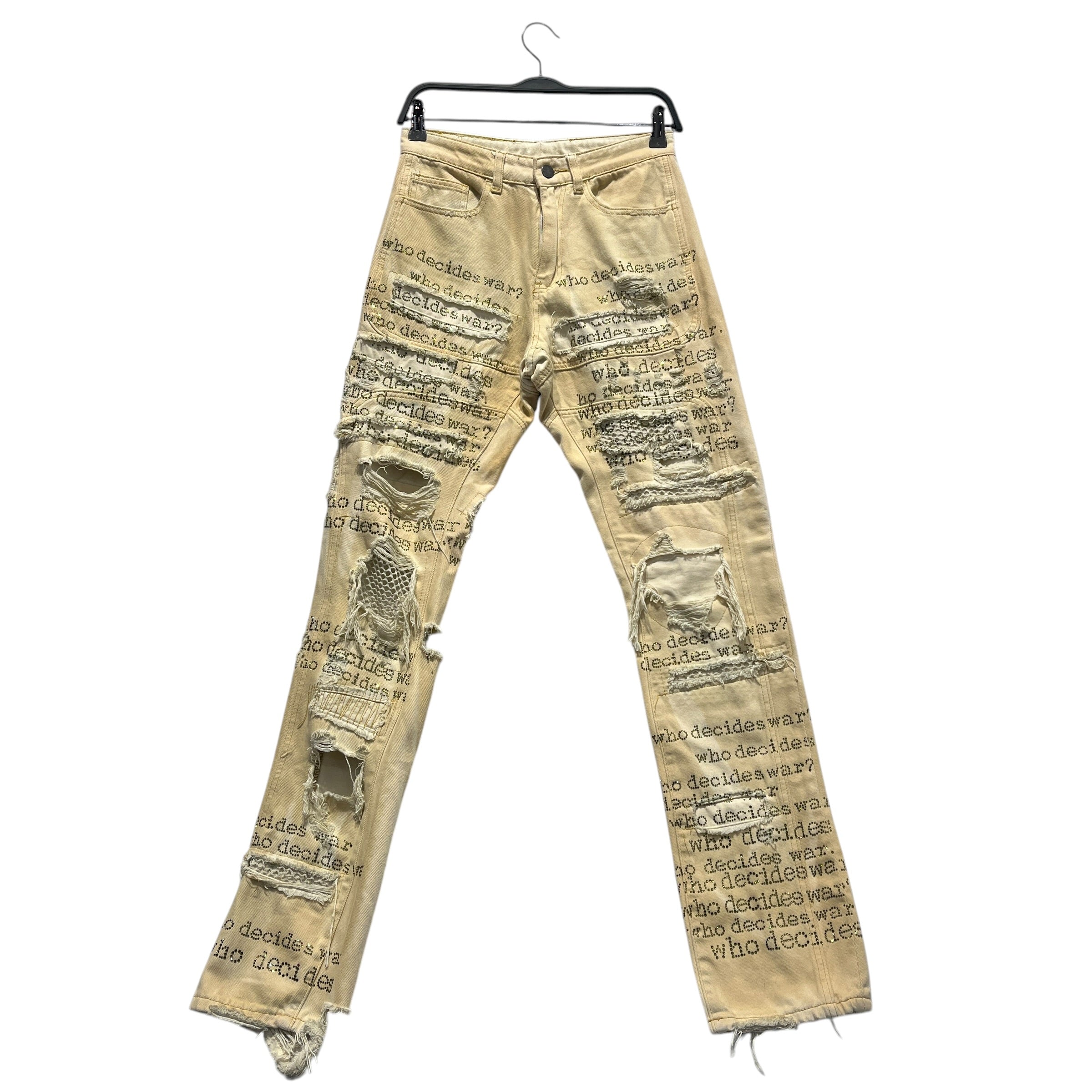 WHO DECIDES WAR/Skinny Pants/28/Cotton/BEG/Graphic/rhinestone distressed view 1
