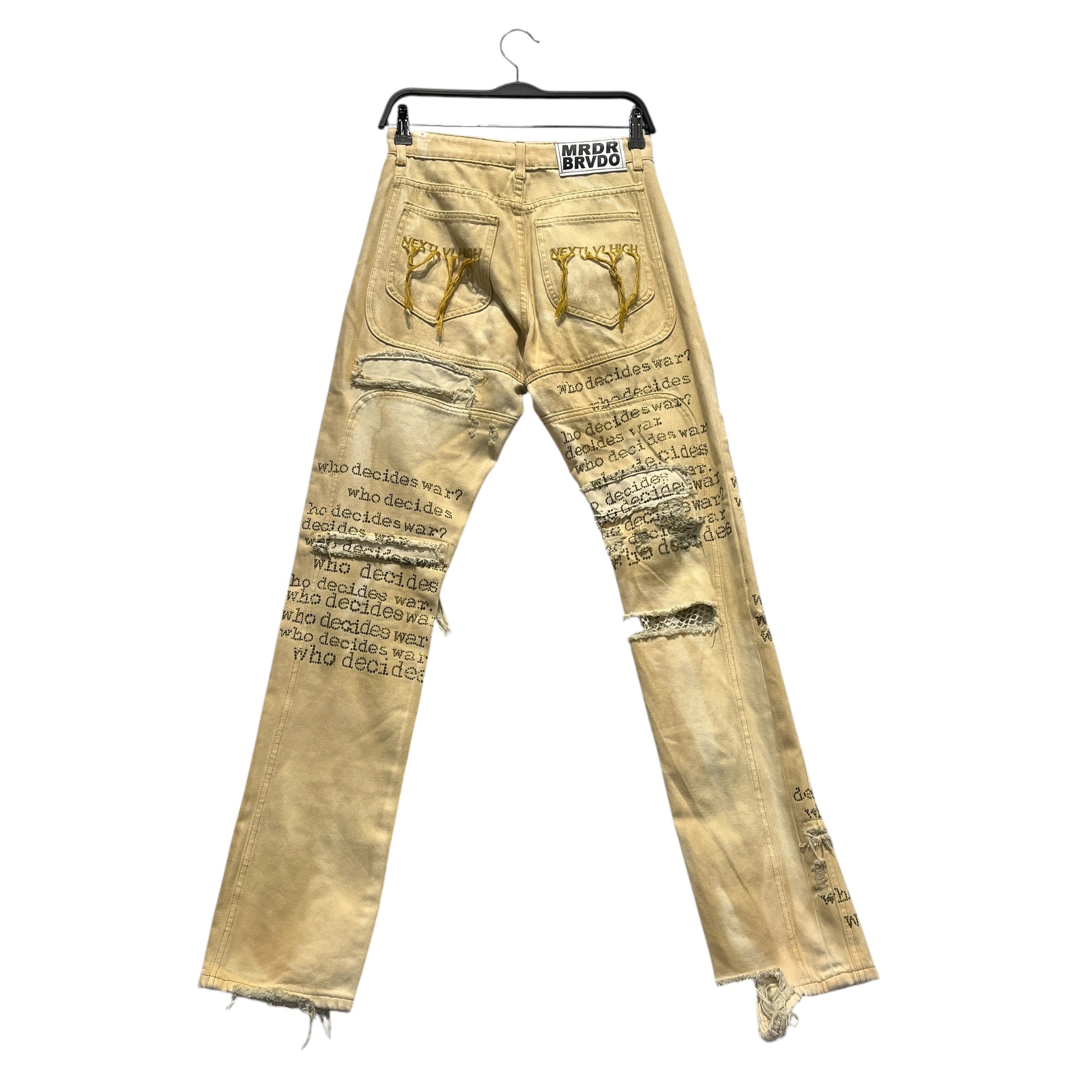 WHO DECIDES WAR/Skinny Pants/28/Cotton/BEG/Graphic/rhinestone distressed view 2