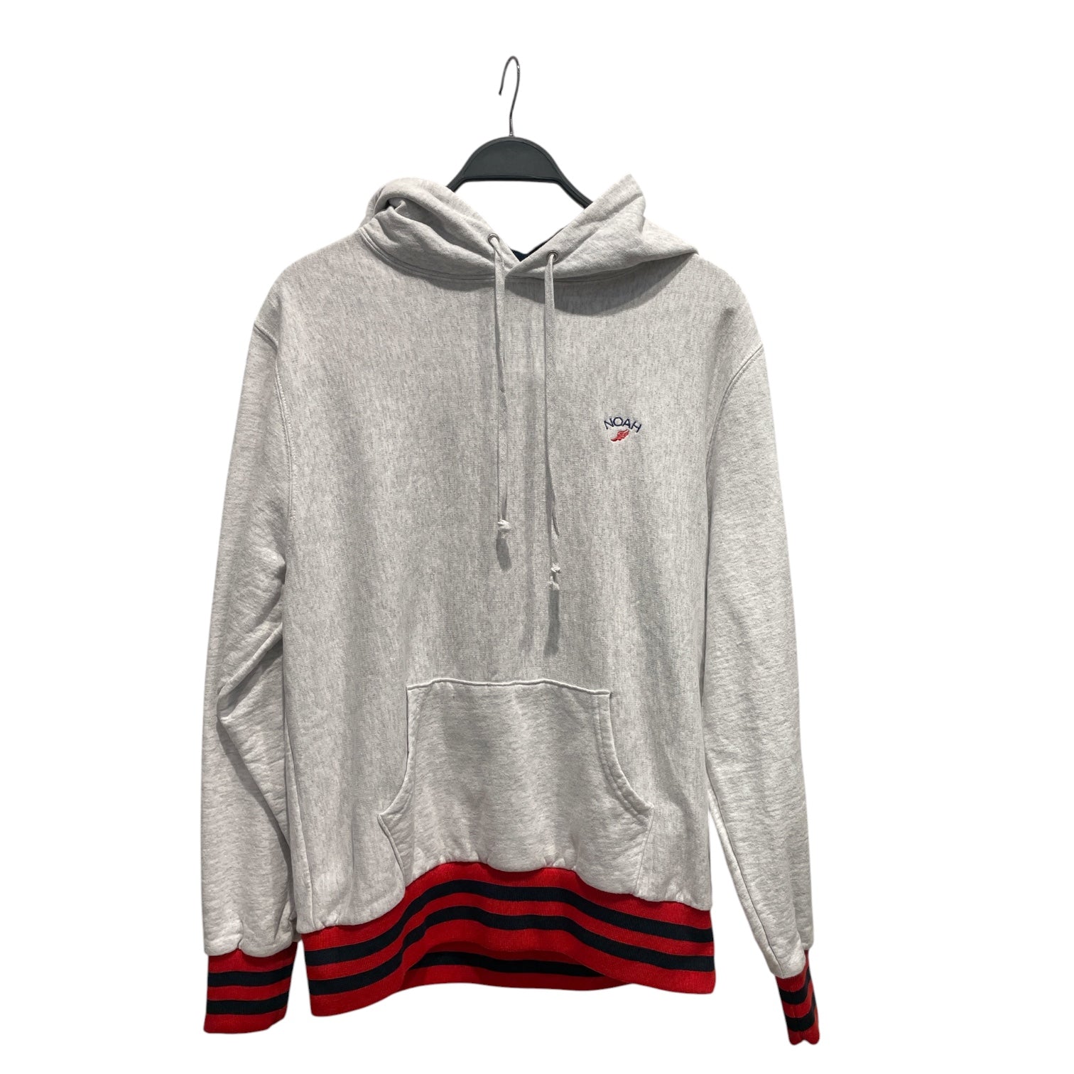 NOAH/Hoodie/S/Cotton/GRY/Light Grey Hoodie w/ Red Trim view 1