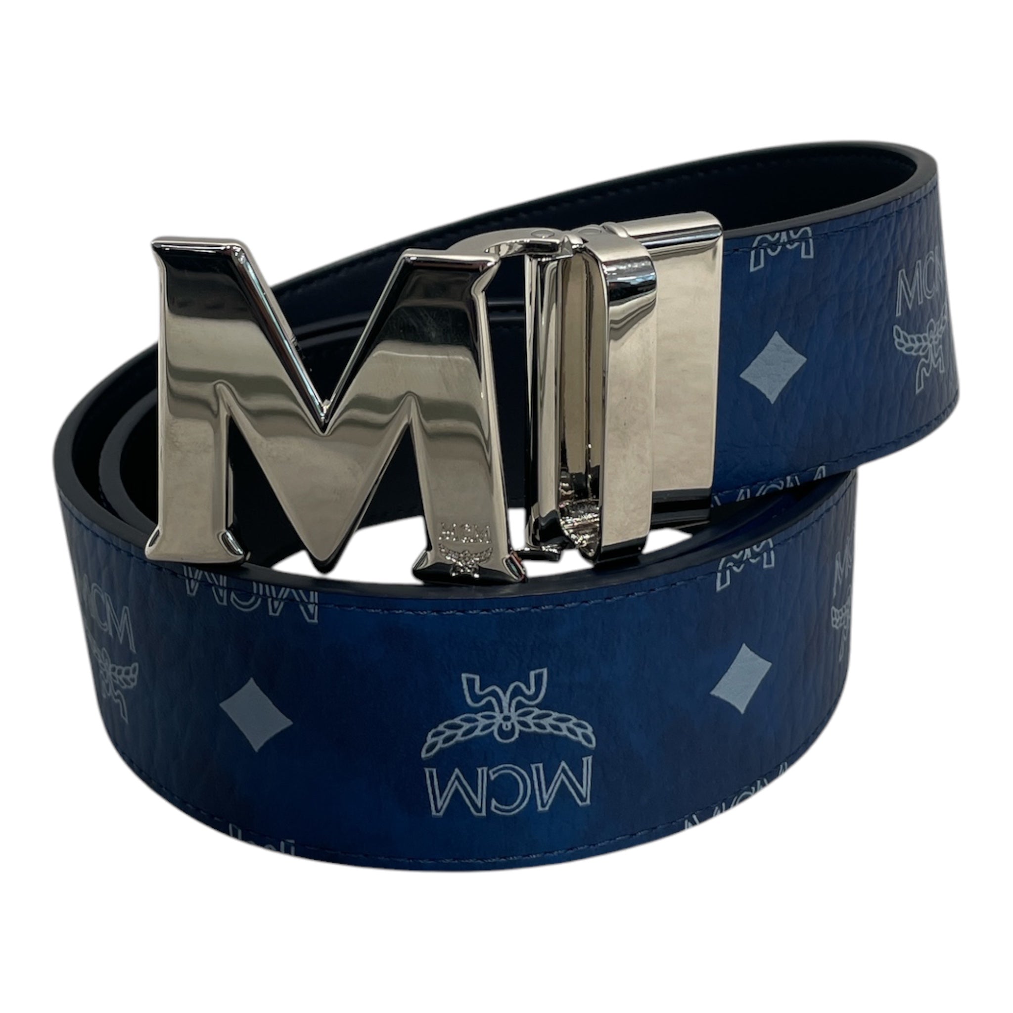 MCM/Belt/Monogram/Leather/NVY/M's/REVERSIBLE CLAUS SILVER BUCKLE view 1