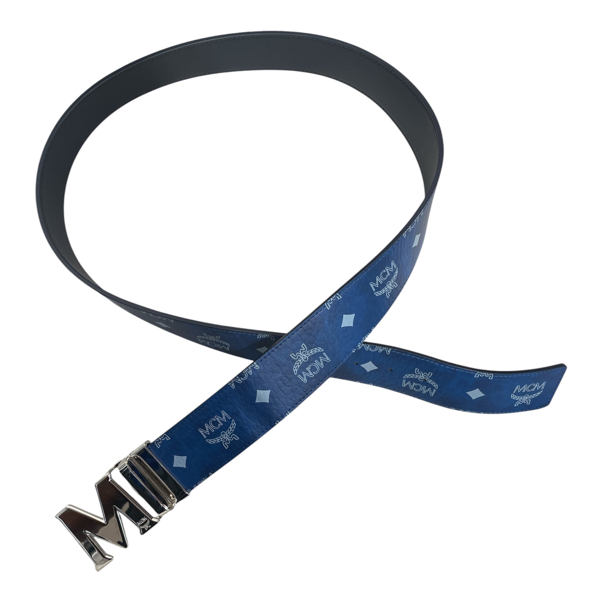 MCM/Belt/Monogram/Leather/NVY/M's/REVERSIBLE CLAUS SILVER BUCKLE view 2