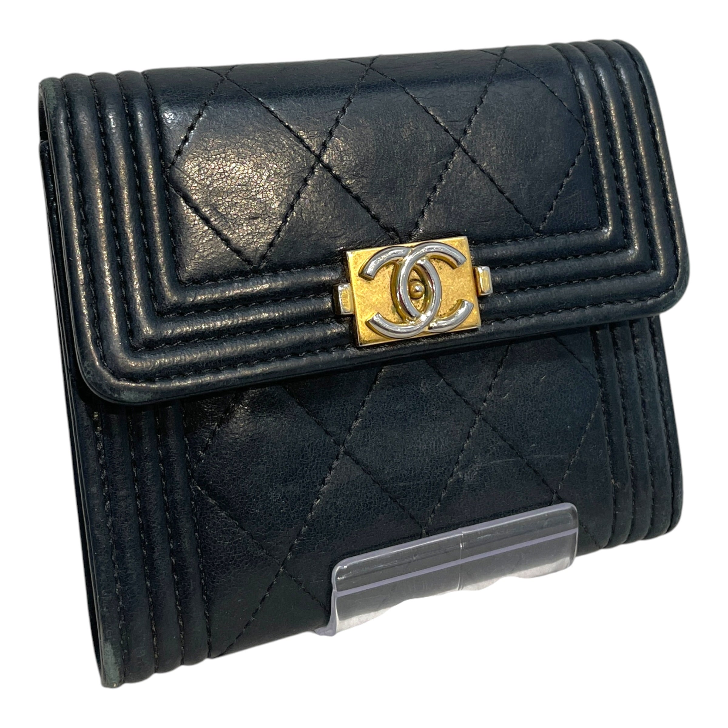CHANEL/Wallet/Leather/BLK/Boy Trifold Compact Wallet view 1