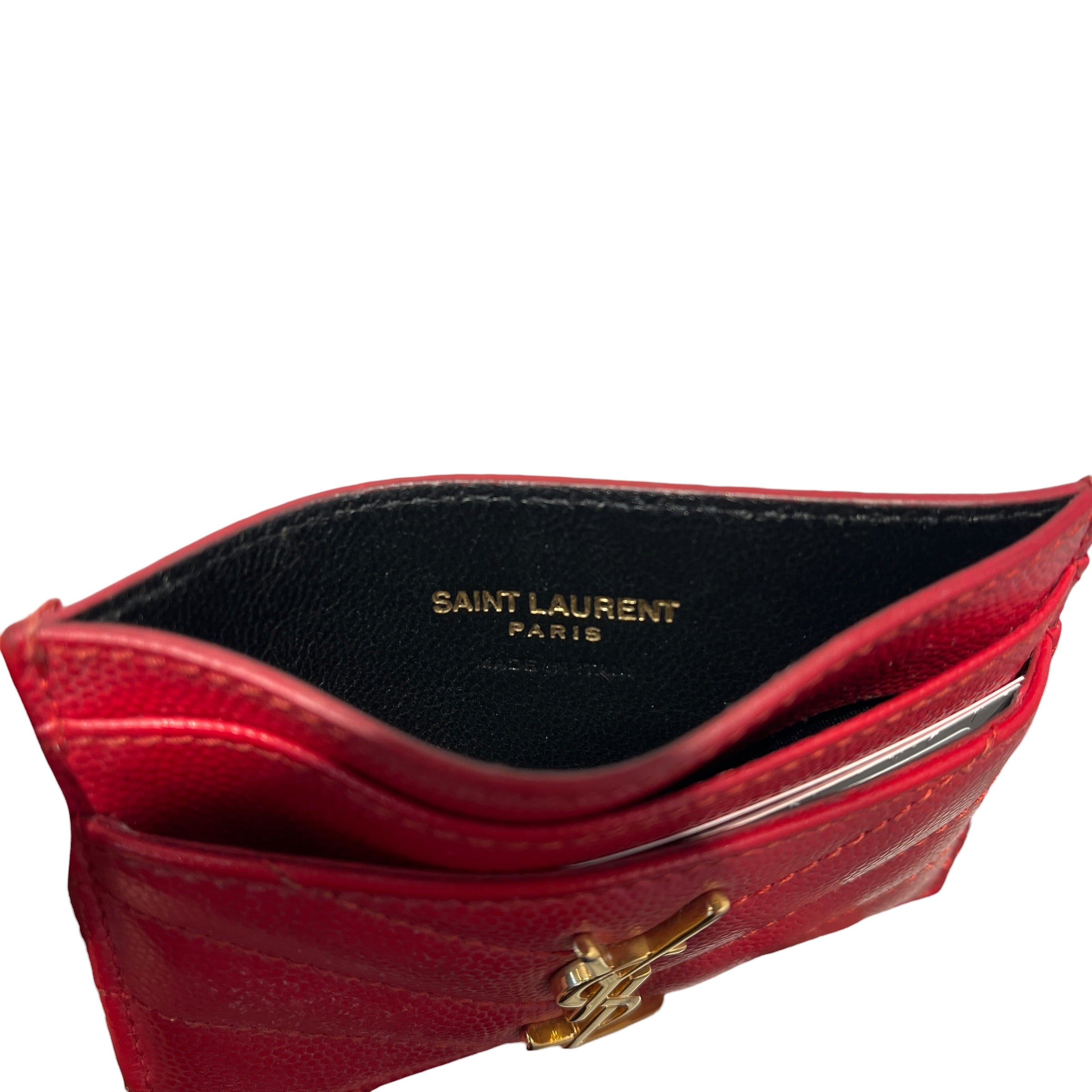 YVES SAINT LAURENT/Wallet/Leather/RED/L's/CARDHOLDER/GOLD METAL LOGO view 3
