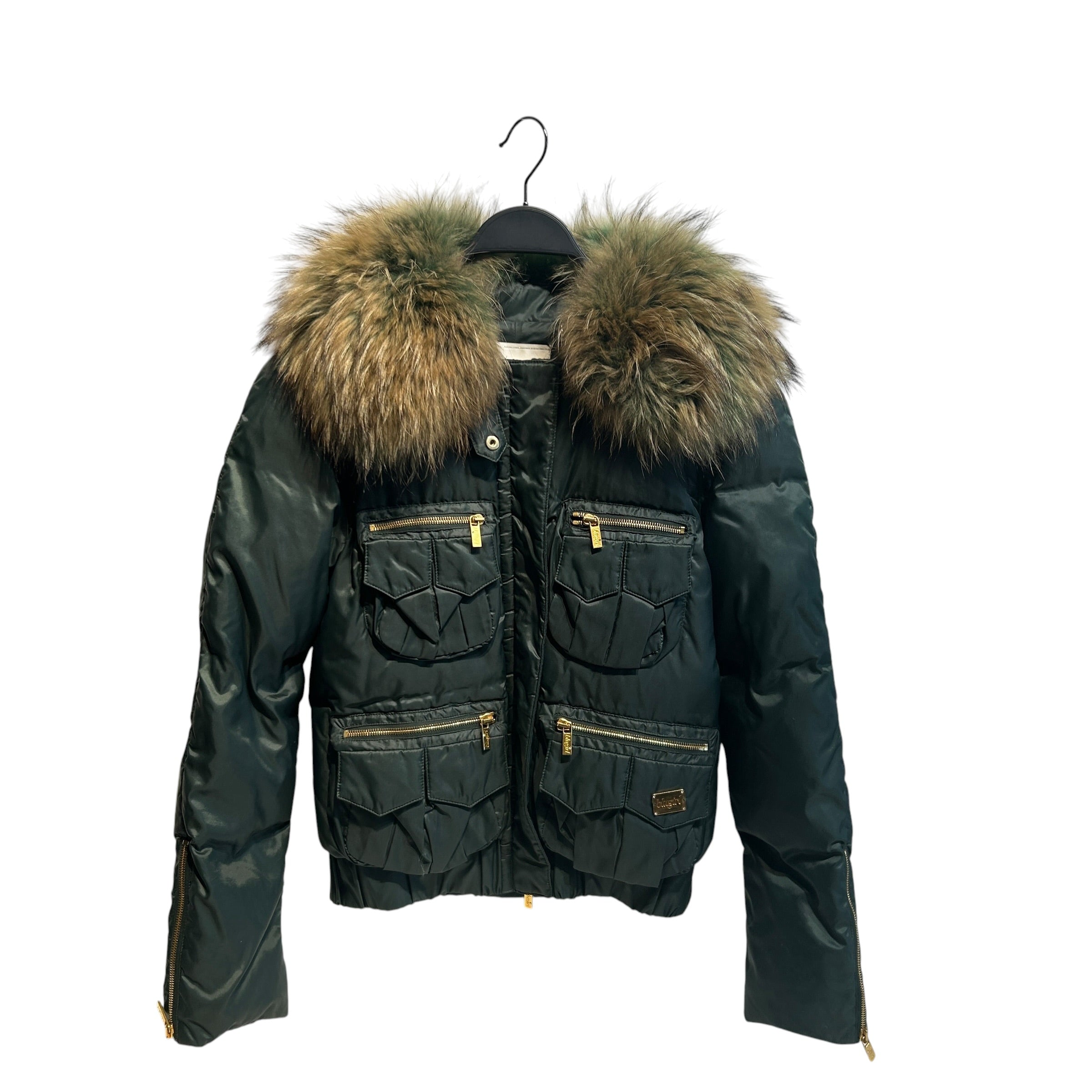 BLUGIRL/Puffer Jkt/42/Polyester/GRN/Goose Down, Gold Zip