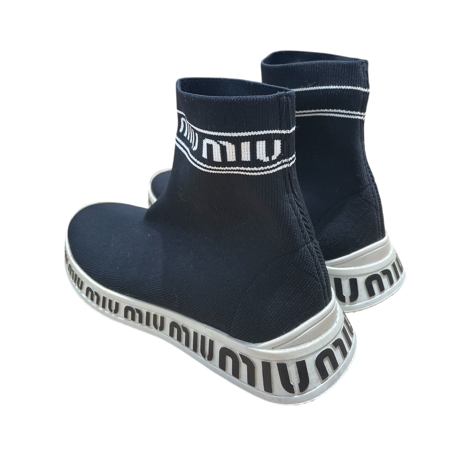 MIU MIU/Hi-Sneakers/US 5/Cotton/BLK/Logo Knit Sock Sneakers view 2