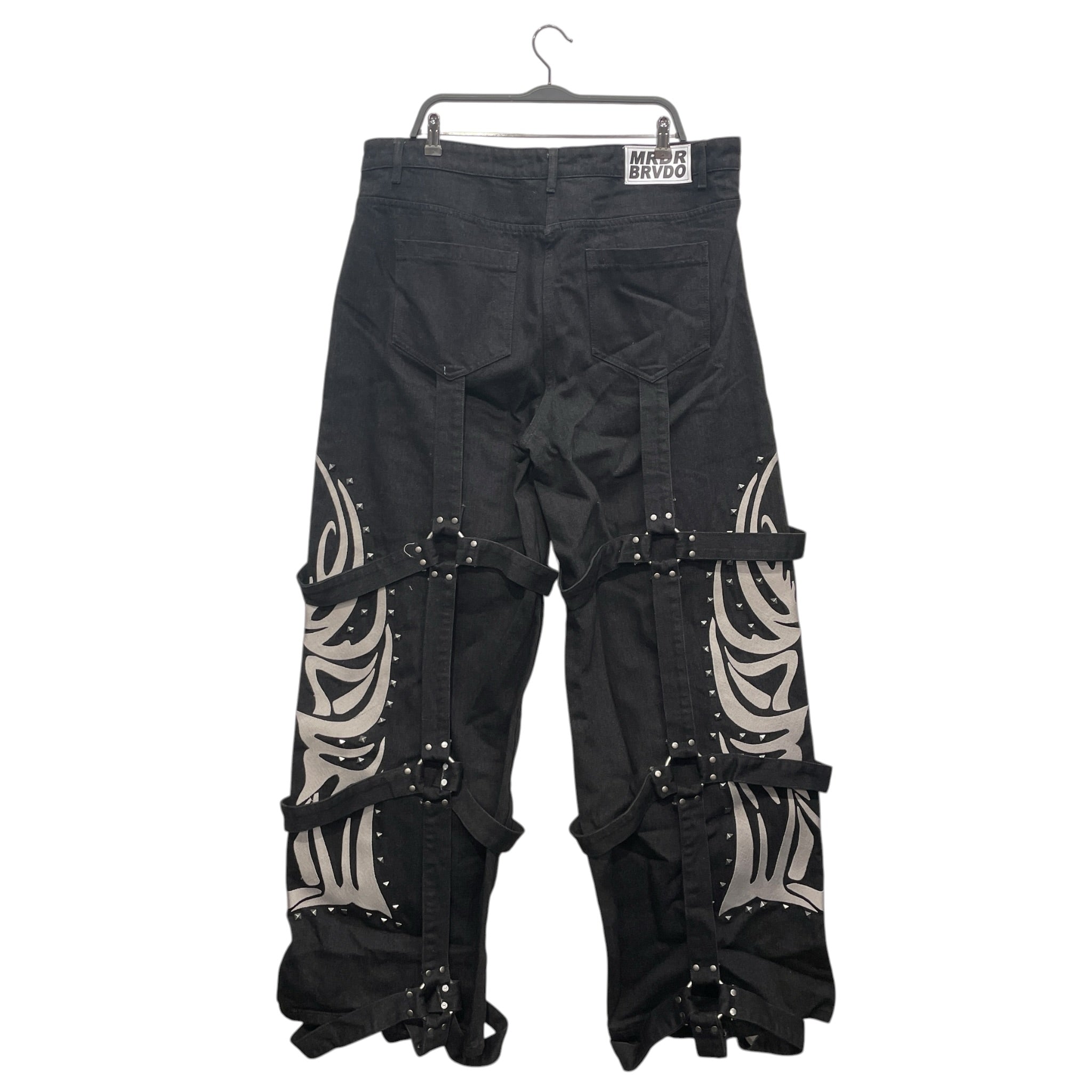 WHO DECIDES WAR/Straight Pants/36/Denim/BLK/Graphic/EMBROIDERED FRNT BONDAGE STRAP view 2