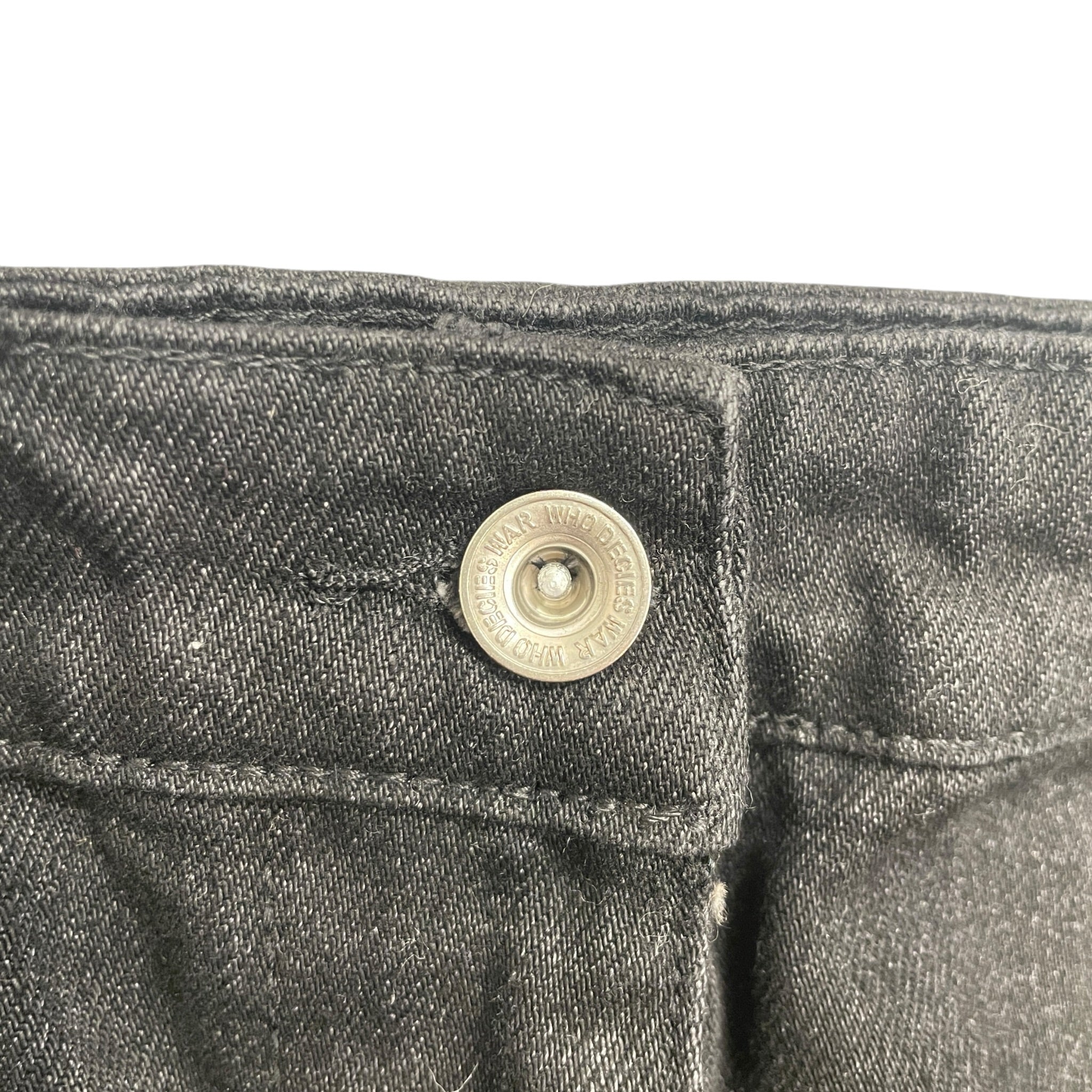 WHO DECIDES WAR/Straight Pants/36/Denim/BLK/Graphic/EMBROIDERED FRNT BONDAGE STRAP view 7