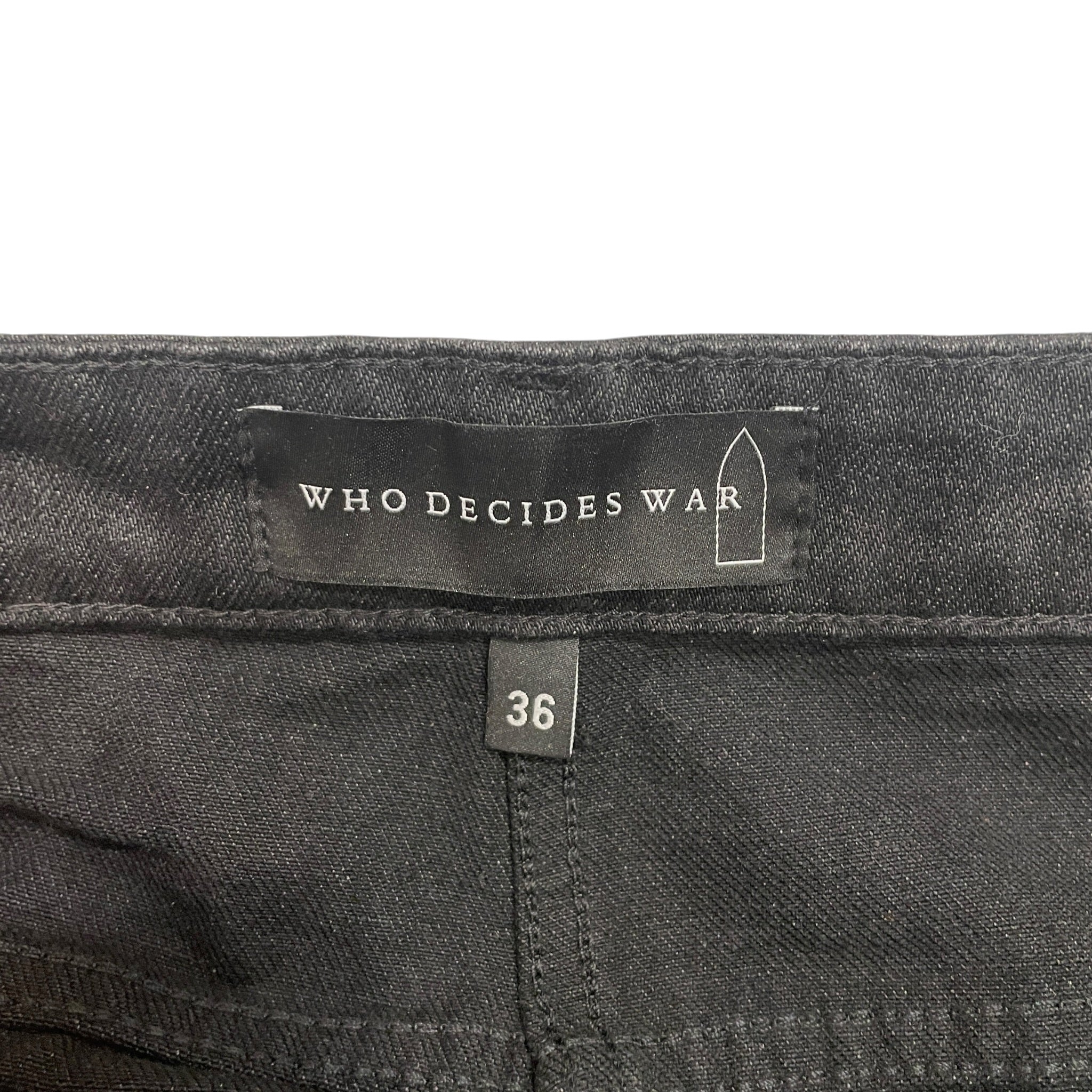 WHO DECIDES WAR/Straight Pants/36/Denim/BLK/Graphic/EMBROIDERED FRNT BONDAGE STRAP view 4