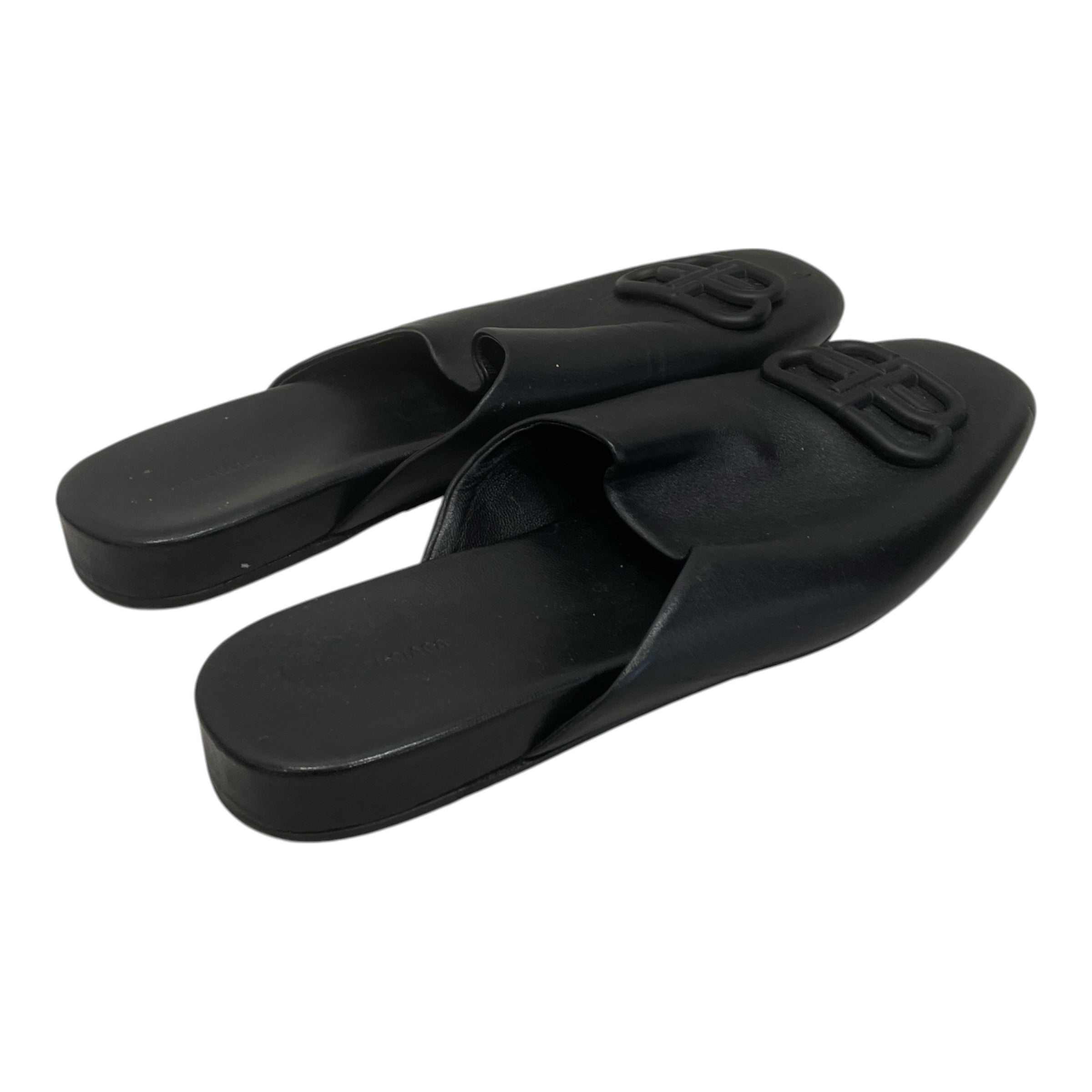 BALENCIAGA/Flat Shoes/EU 37.5/Leather/BLK/BB SLIDE ON LEATHER LOGO view 2