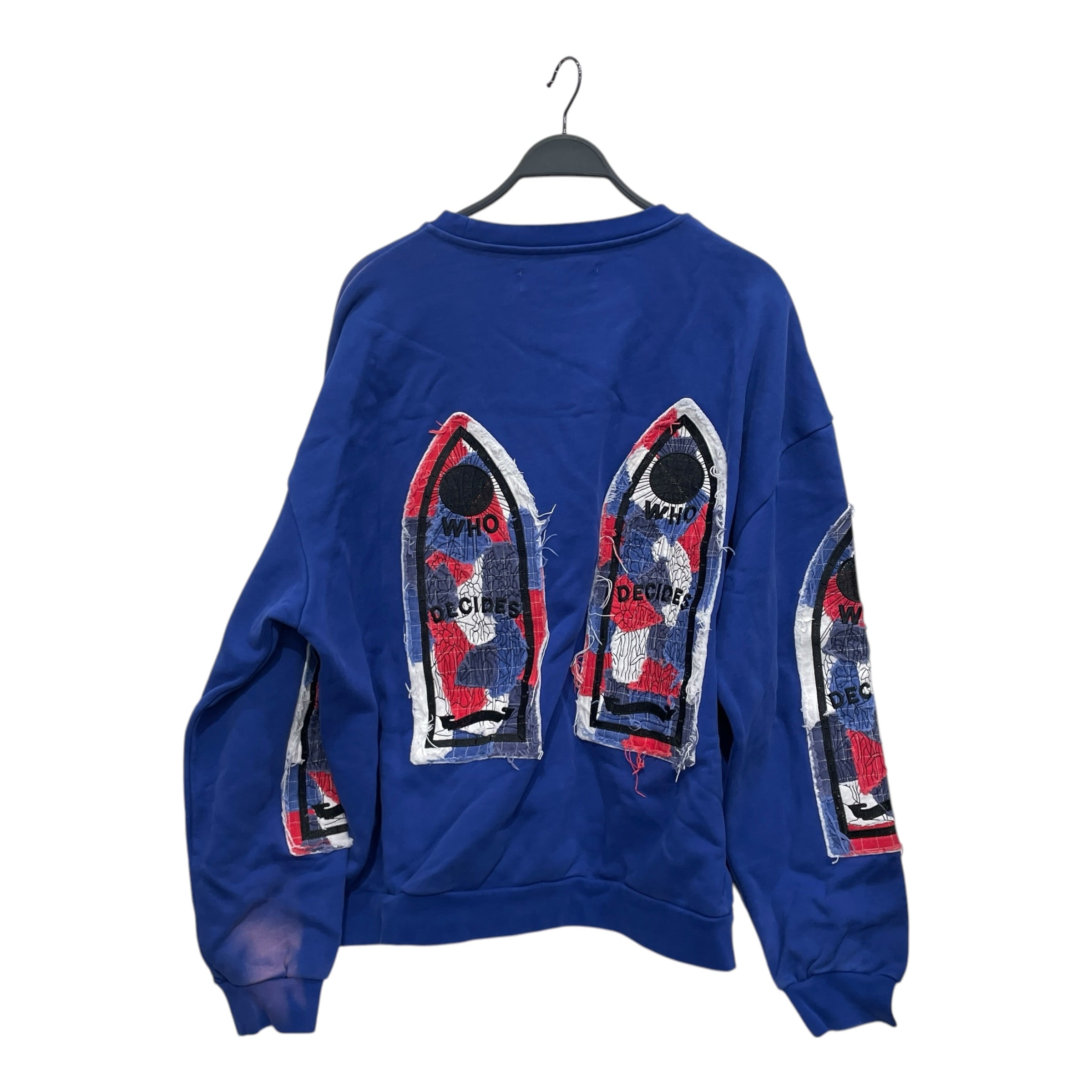 WHO DECIDES WAR/Sweatshirt/XL/All Over Print/Cotton/BLU/CREWNECK WINDOW LOGO PATCHES view 2