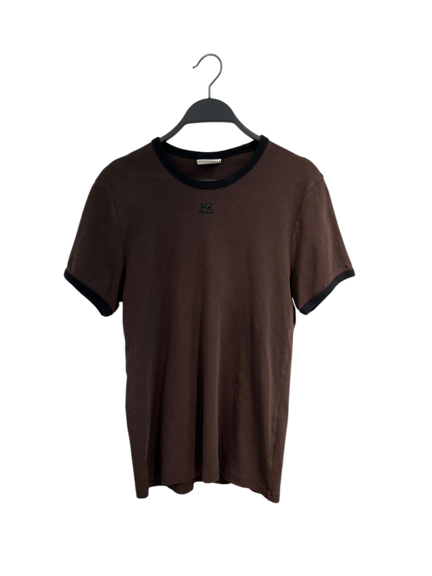 COURREGES/T-Shirt/L/Cotton/BRW/SMALL LOGO RINGER view 1