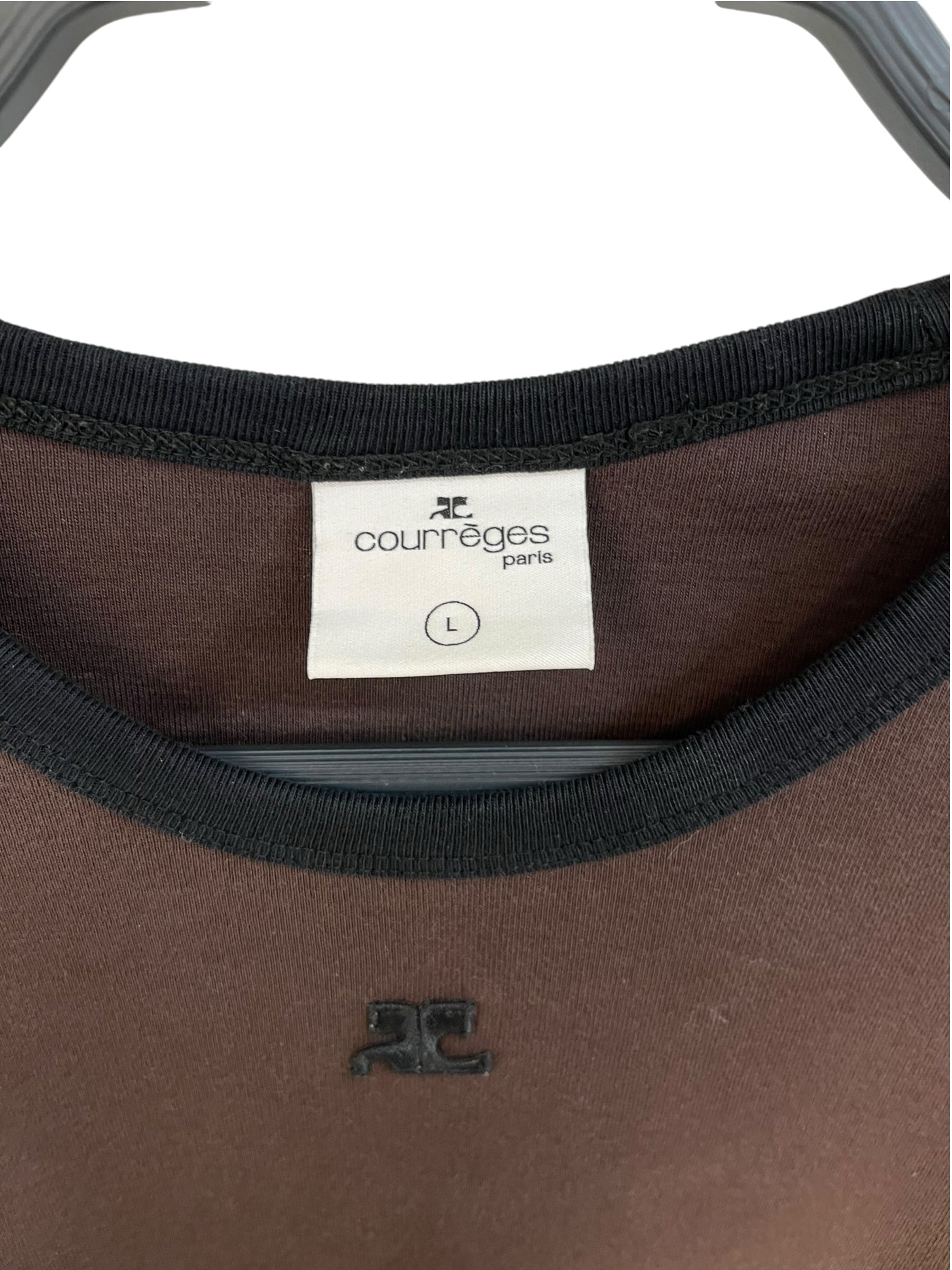 COURREGES/T-Shirt/L/Cotton/BRW/SMALL LOGO RINGER view 3