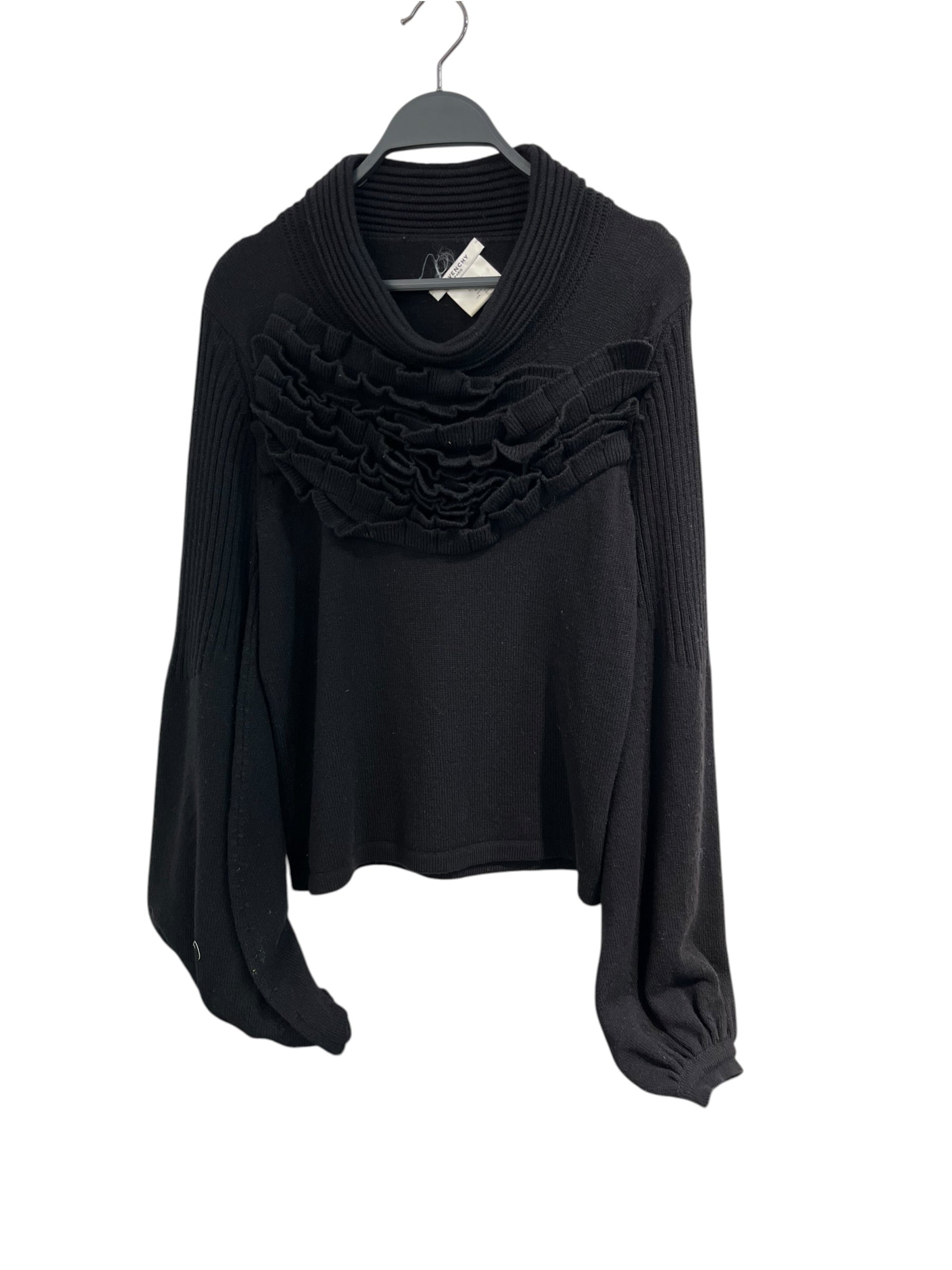 GIVENCHY/Sweater/S/Wool/BLK/WIDE SLEEVE RUFFLE FRONT view 1