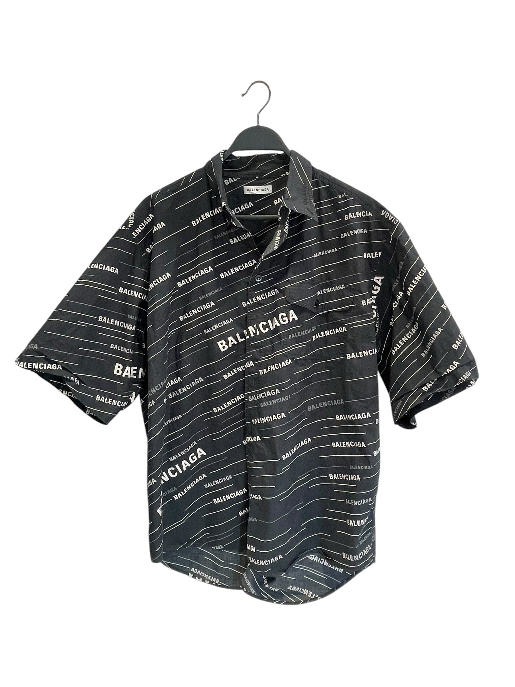 BALENCIAGA/SS Shirt/40/Cotton/BLK/All Over Print/LOGO BUTTON UP view 1