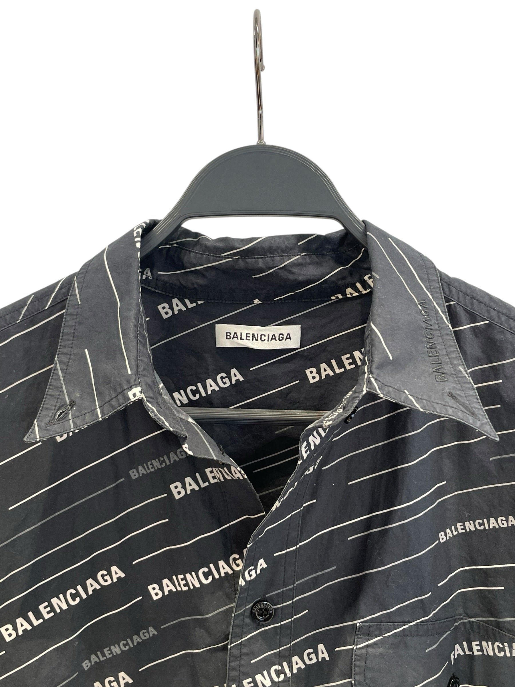 BALENCIAGA/SS Shirt/40/Cotton/BLK/All Over Print/LOGO BUTTON UP view 3