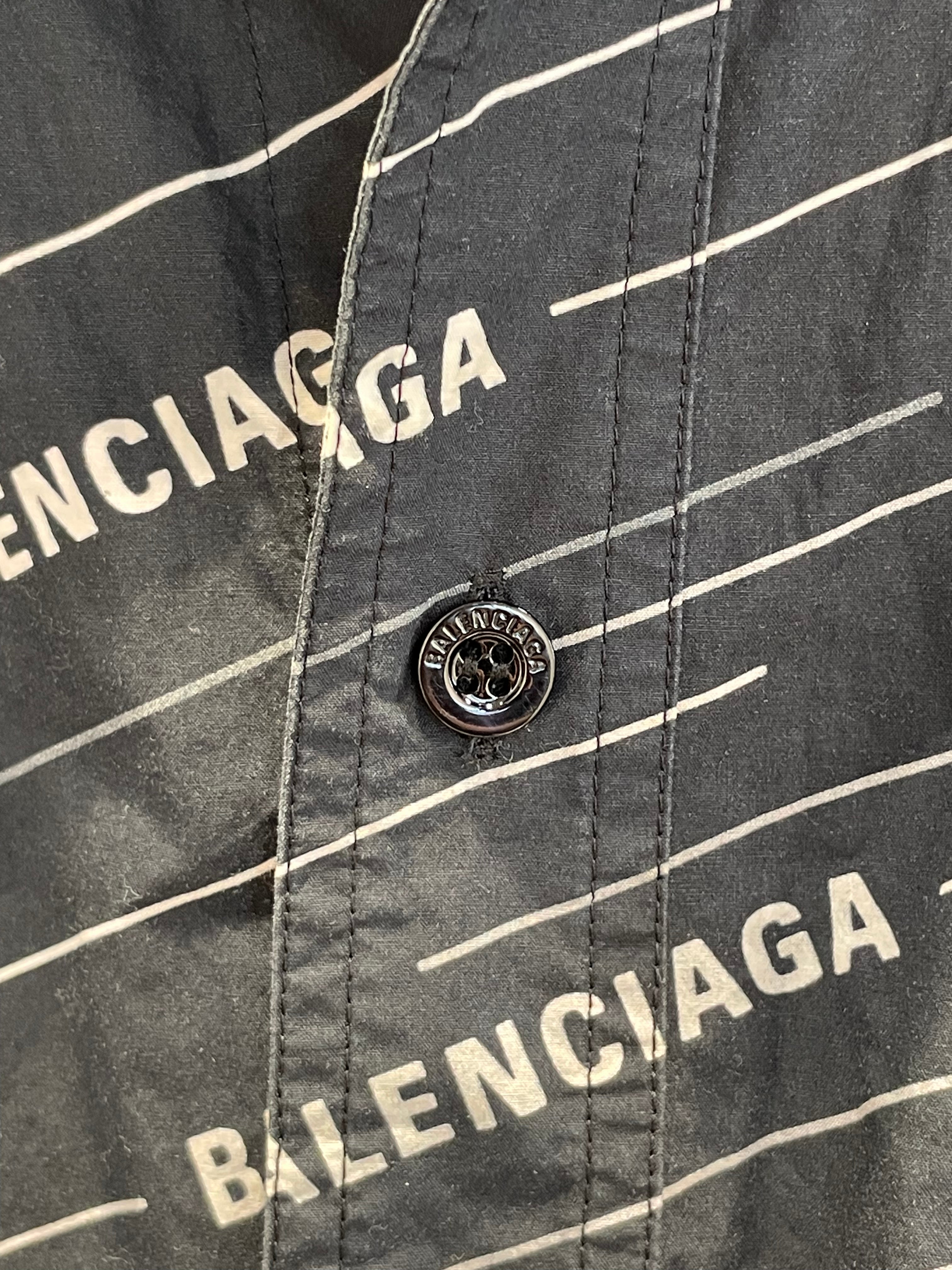 BALENCIAGA/SS Shirt/40/Cotton/BLK/All Over Print/LOGO BUTTON UP view 5