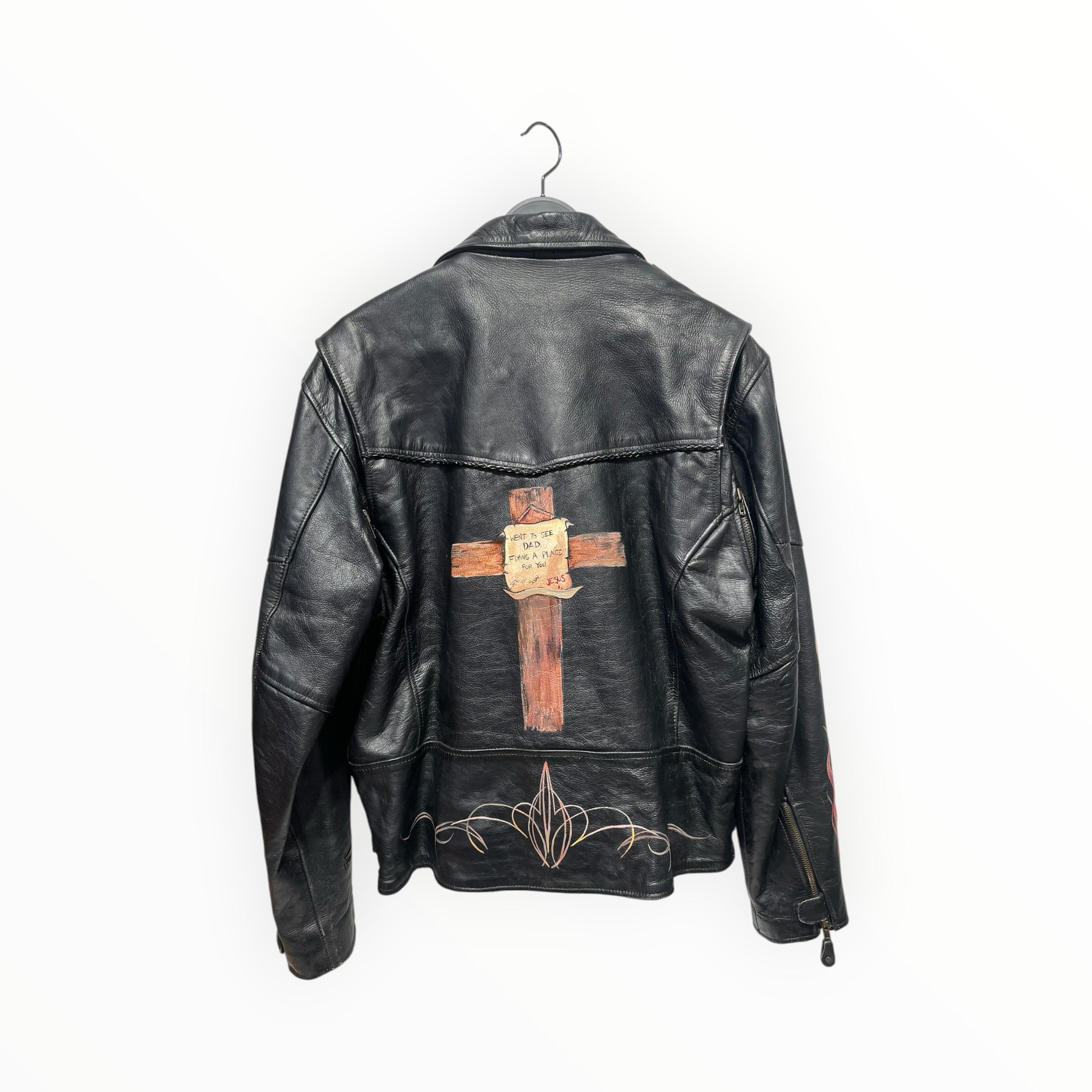 Vintage/Leather Jkt/44/Leather/BLK/Graphic/cross back graphic view 2
