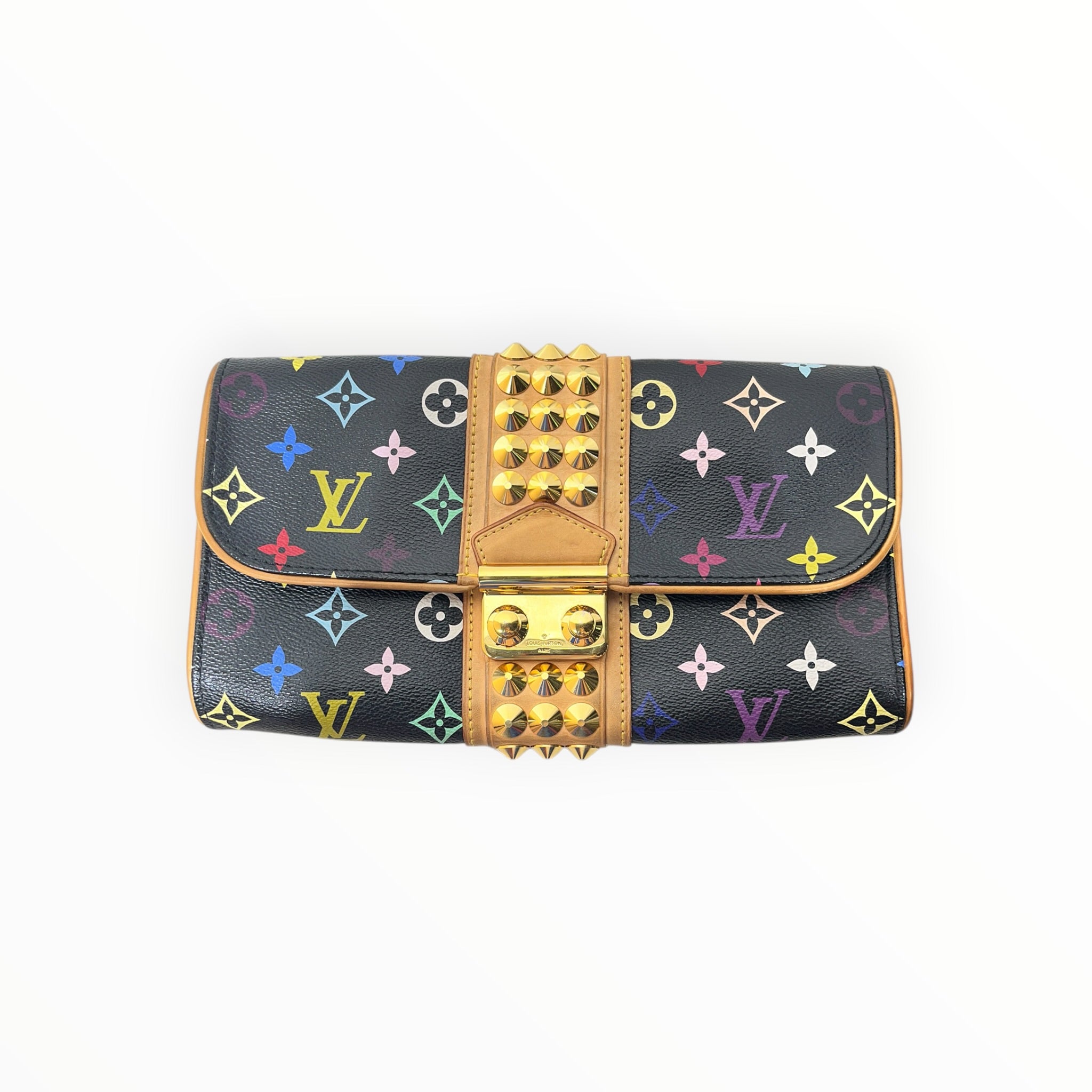 LOUIS VUITTON/Clutch Bag/Monogram/Leather/BLK/MULTICOLOR MONO / SPIKES view 1