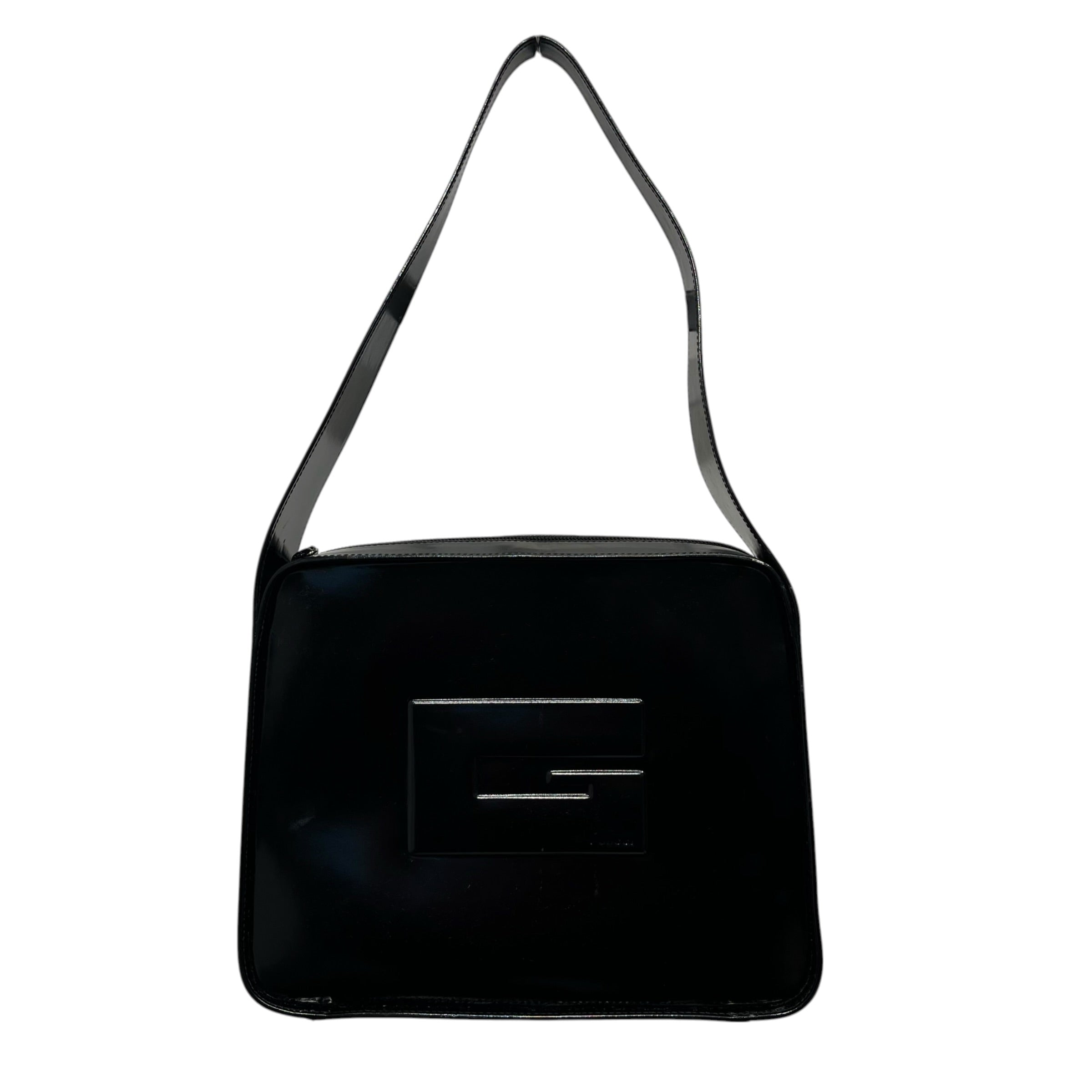 GUCCI/Clutch Bag/Leather/BLK/VINTAGE 1990S SQUARE G SHOULDE