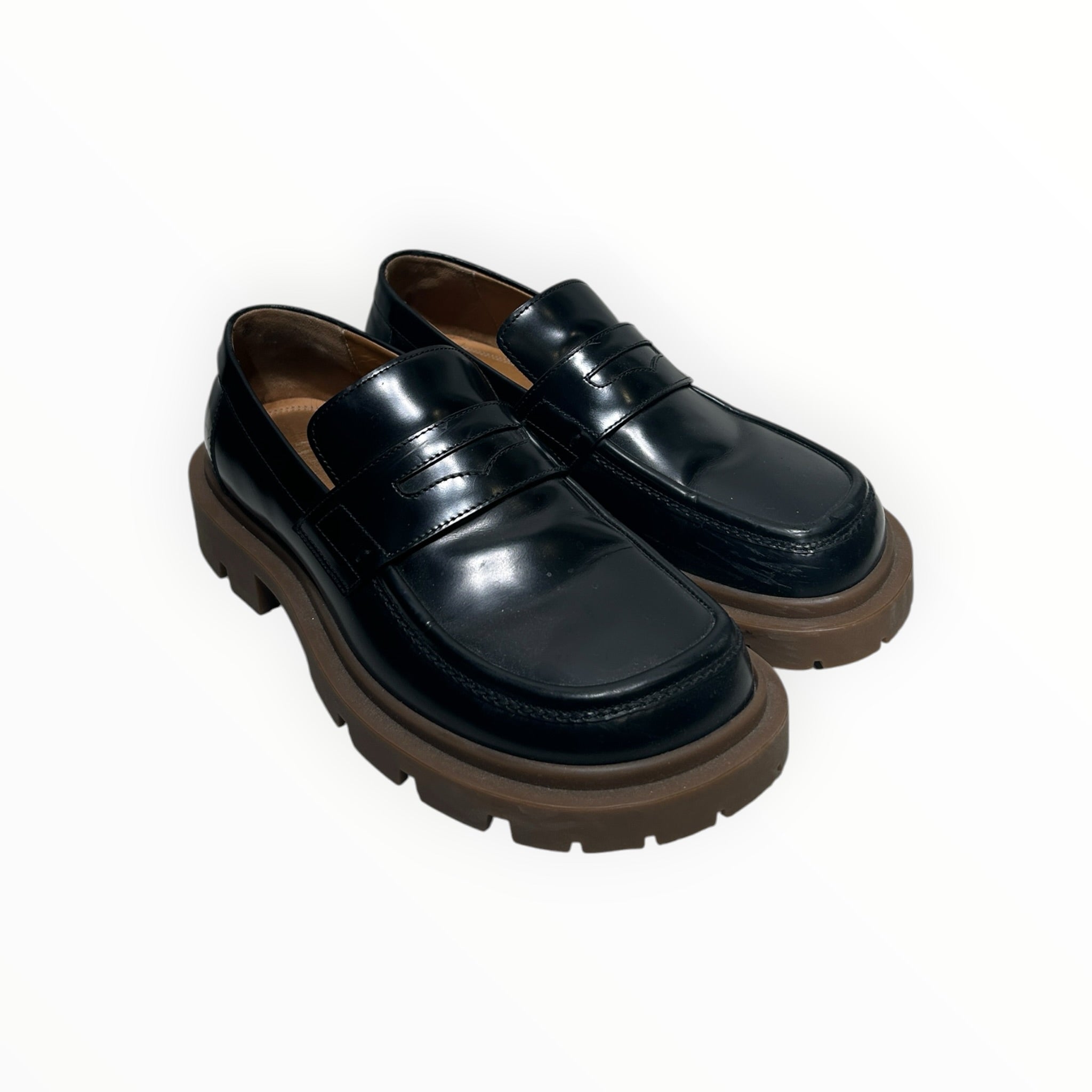 Maison Margiela/Loafers/EU 41/Leather/BLK/SQUARE TOE BROWN SOLE view 1