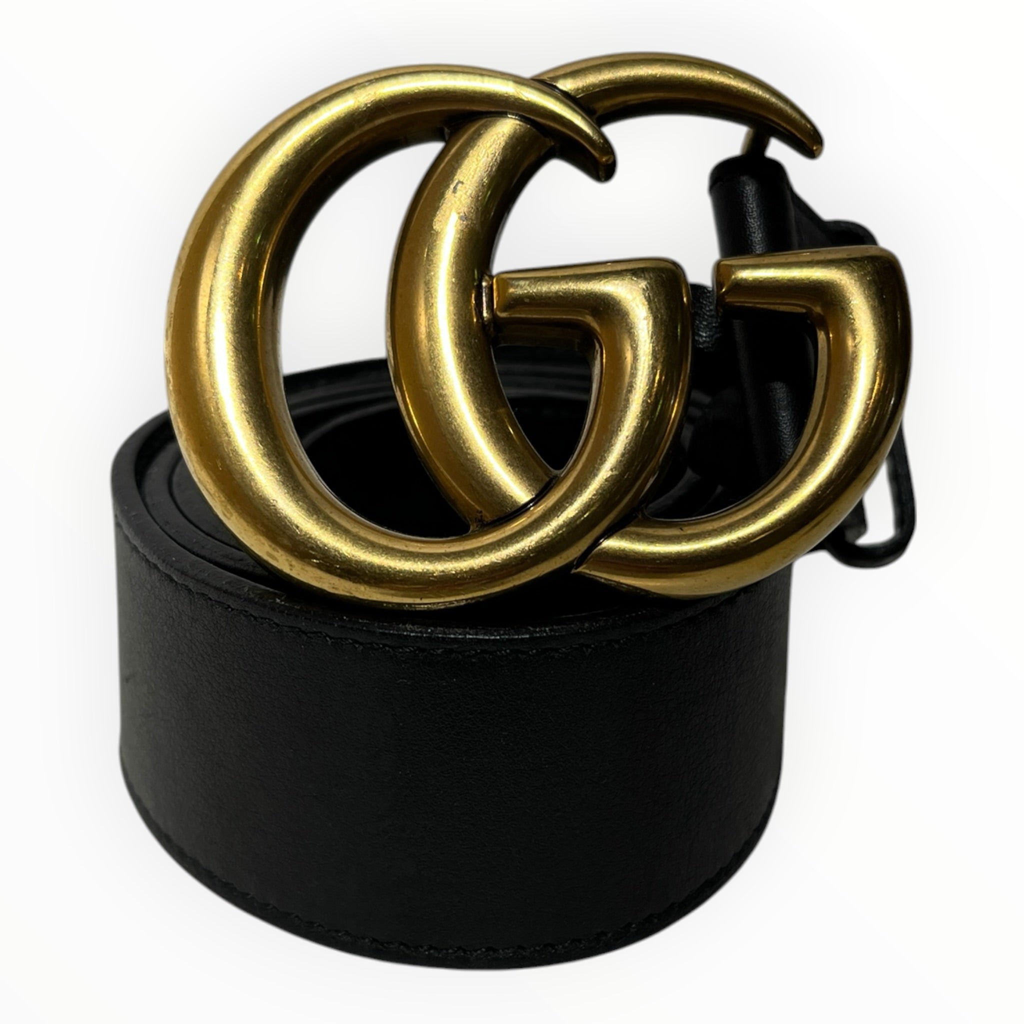 GUCCI/Belt/Leather/BLK/M's/Gold GG Buckle view 1