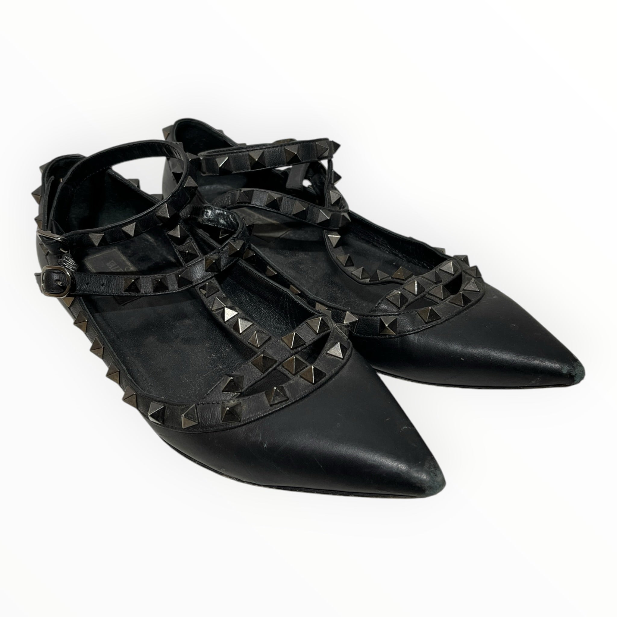 VALENTINO/Flat Shoes/US 7.5/Leather/BLK/Rockstud Flats view 1