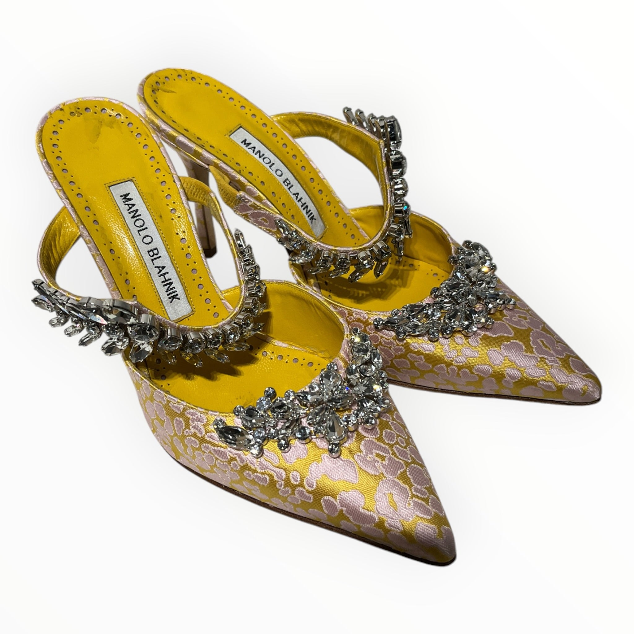 MANOLO BLAHNIK/Heels/EU 37/Leopard/Cotton/YEL/CRYSTAL LEAVES view 1