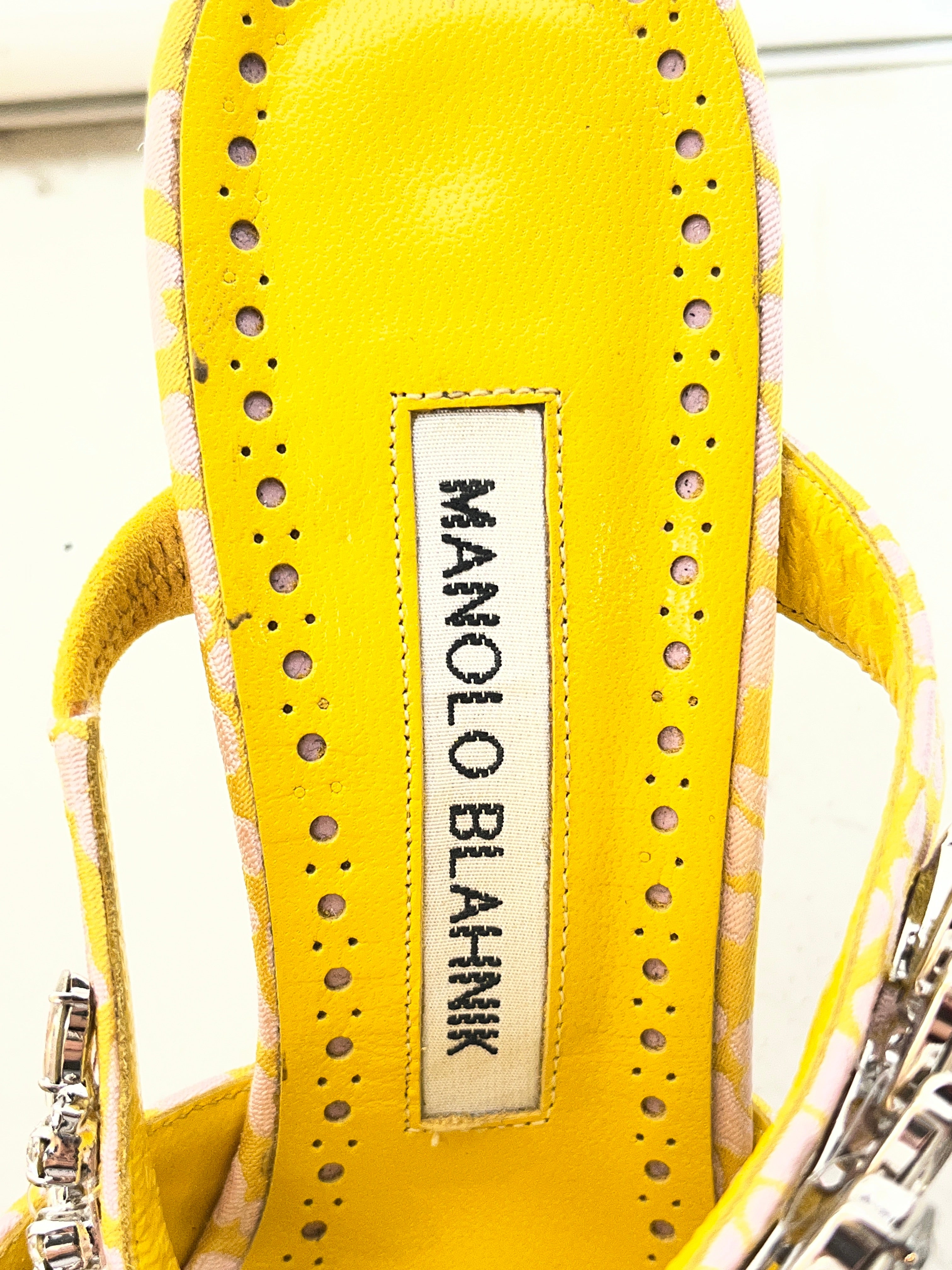 MANOLO BLAHNIK/Heels/EU 37/Leopard/Cotton/YEL/CRYSTAL LEAVES view 4