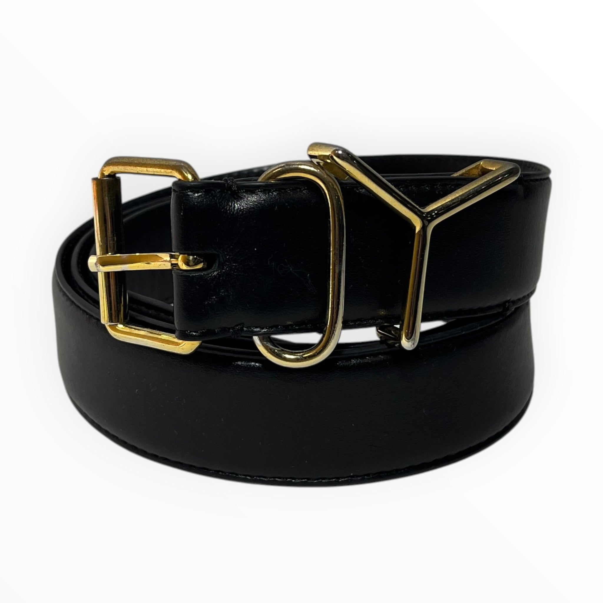 Y/PROJECT/Belt/Leather/BLK/M's/classic Y belt - gold view 1