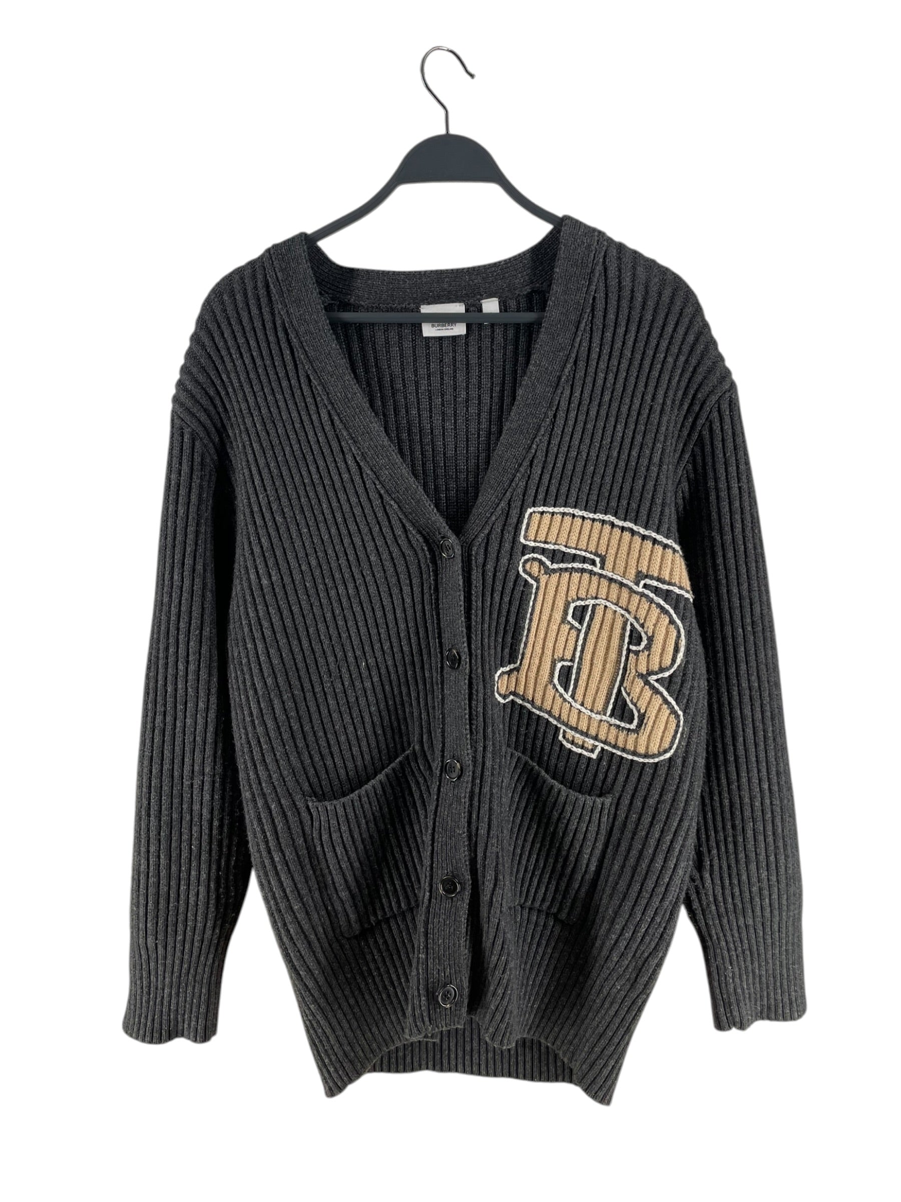 BURBERRY/Cardigan/L/Wool/GRY/TB RIB KNIT INTARSIA LOGO view 1