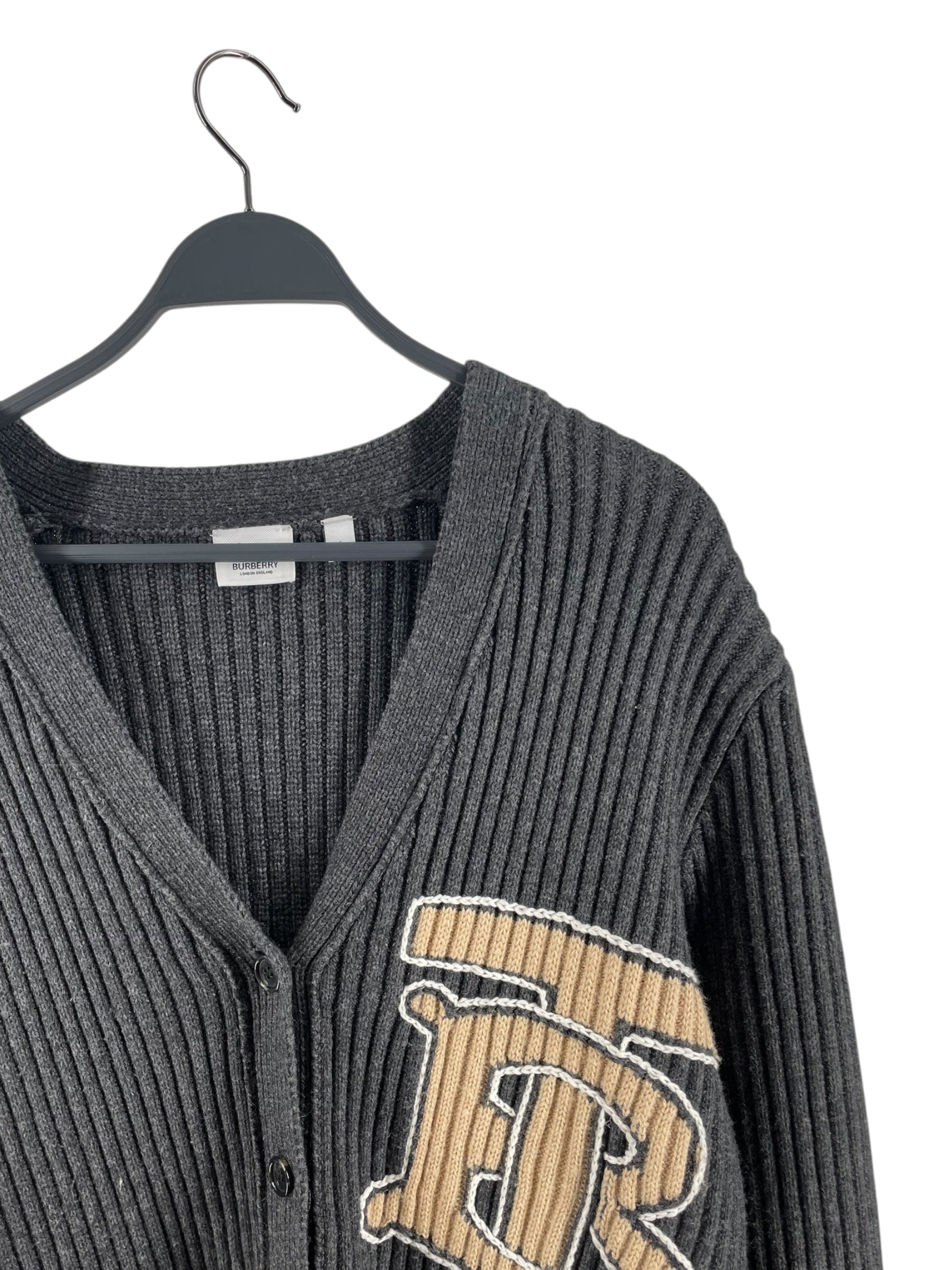 BURBERRY/Cardigan/L/Wool/GRY/TB RIB KNIT INTARSIA LOGO view 3