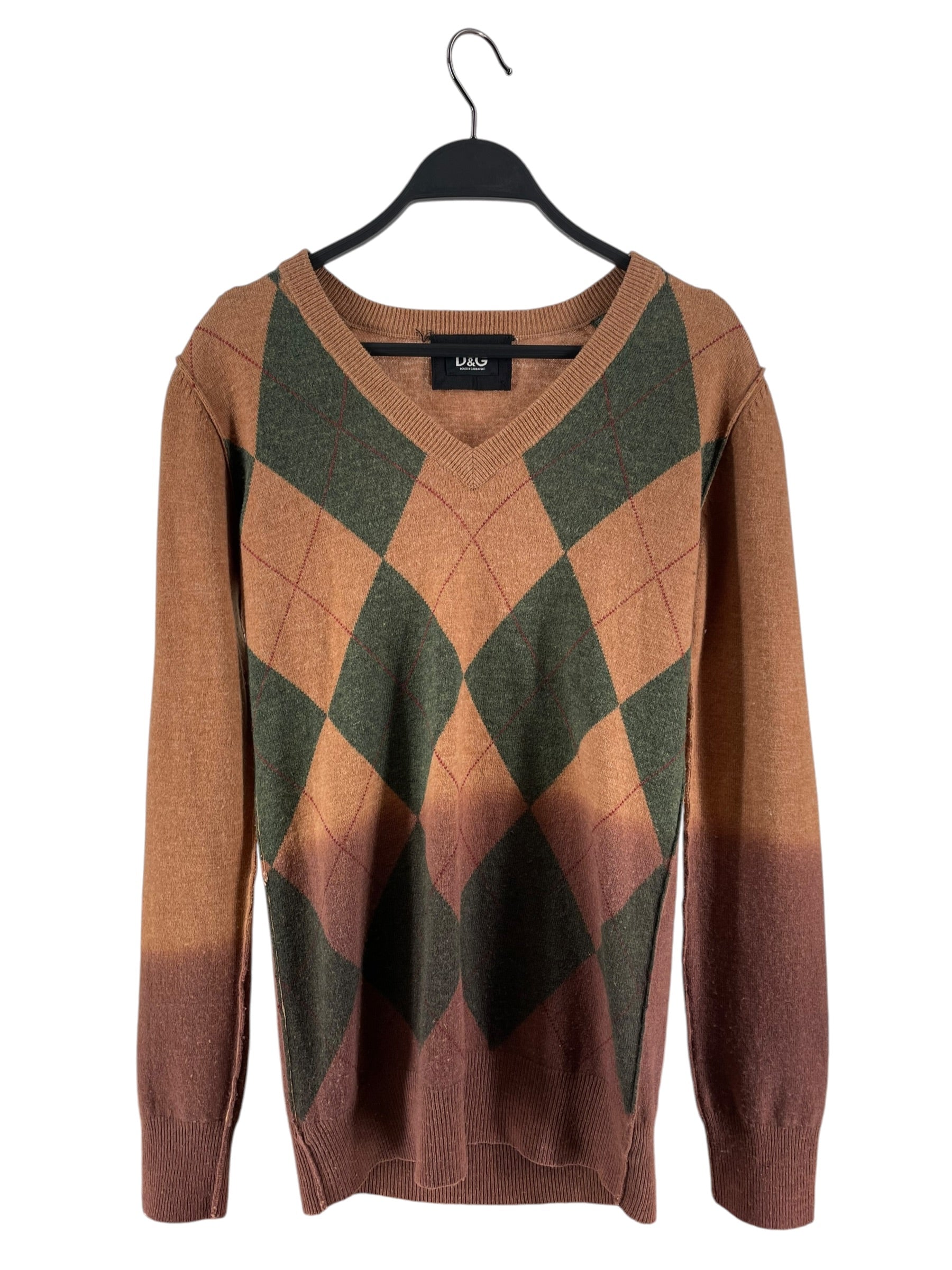 DOLCE&GABBANA/Sweater/M/All Over Print/Wool/BEG/V NECK ARGYLE FADE view 1