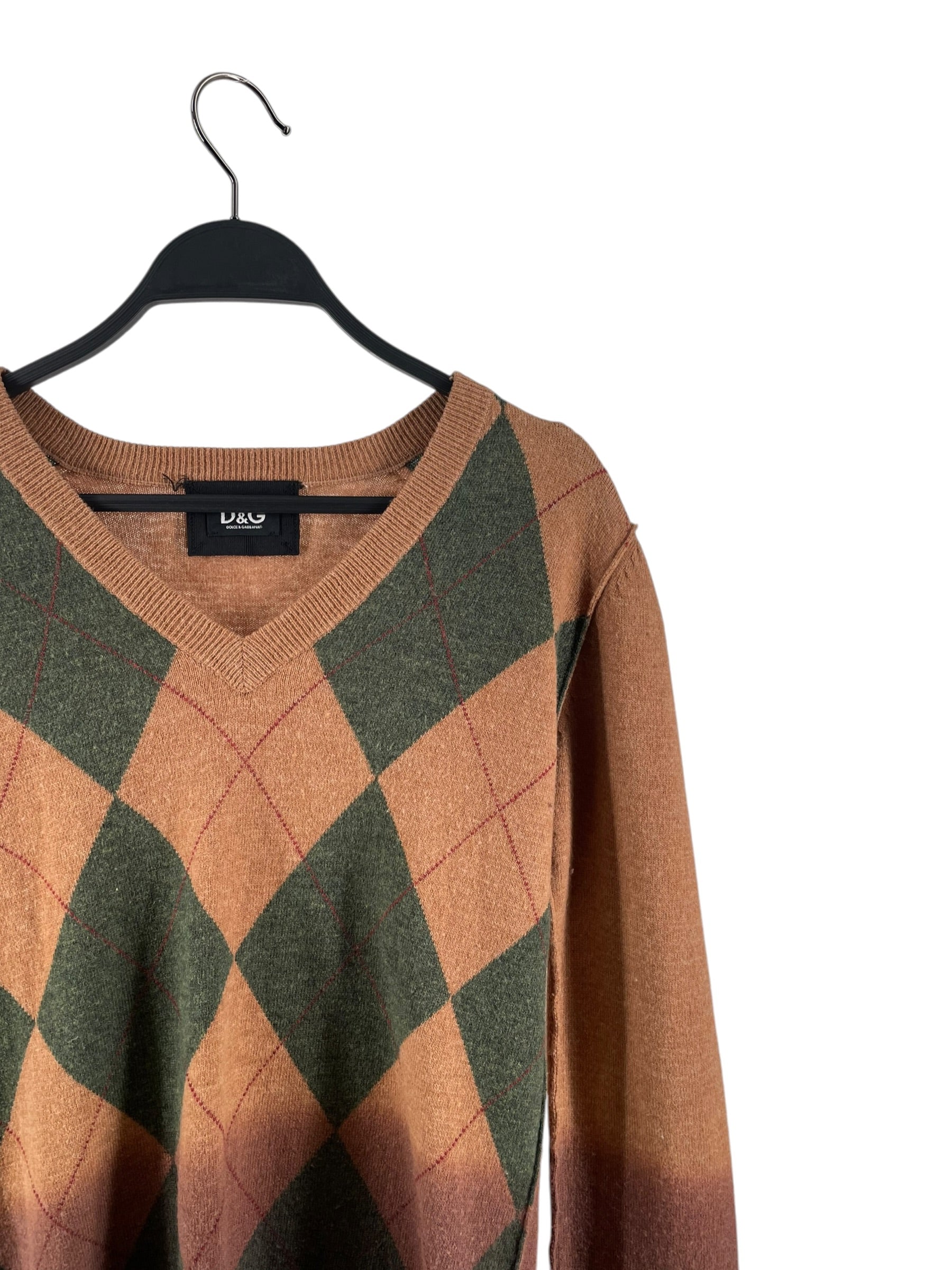 DOLCE&GABBANA/Sweater/M/All Over Print/Wool/BEG/V NECK ARGYLE FADE view 3