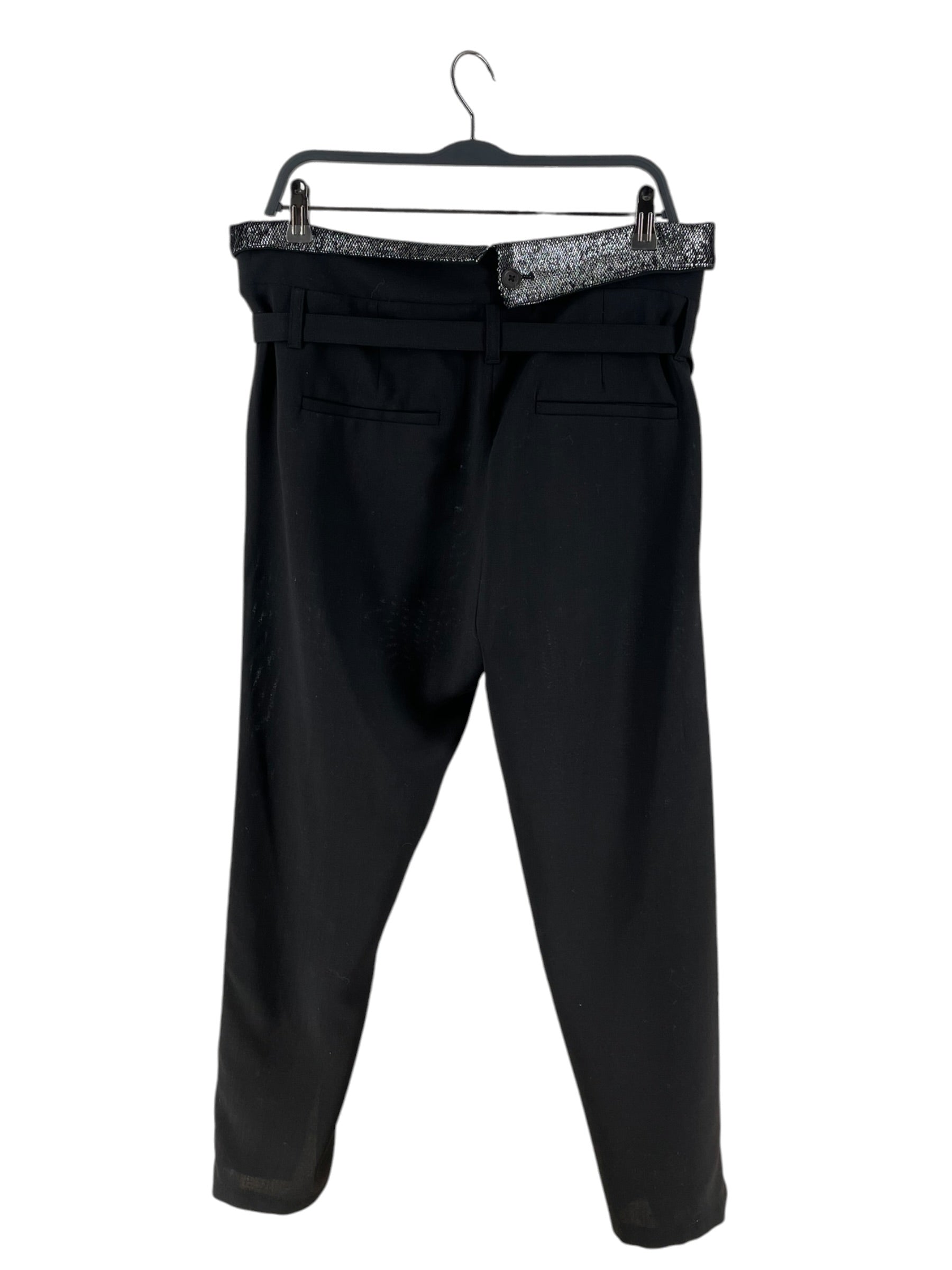 ANN DEMEULEMEESTER/Cropped Pants/40/Border/Wool/BLK/SLV CROW FLAP WAISTTIE TROUSER view 2