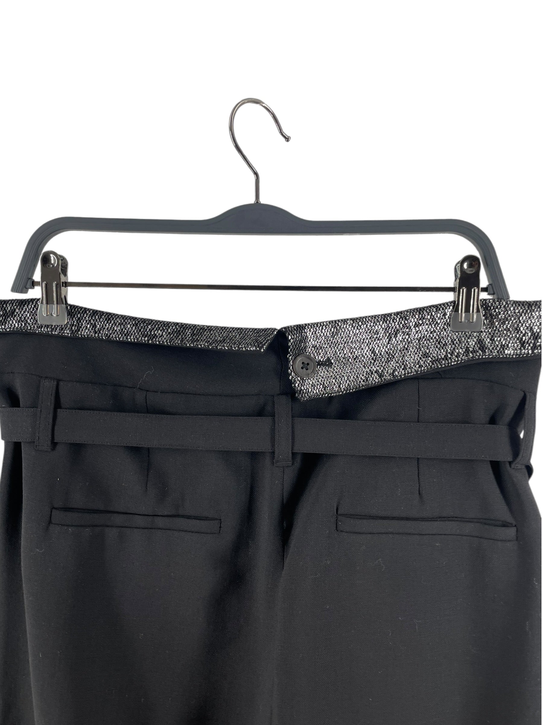 ANN DEMEULEMEESTER/Cropped Pants/40/Border/Wool/BLK/SLV CROW FLAP WAISTTIE TROUSER view 4