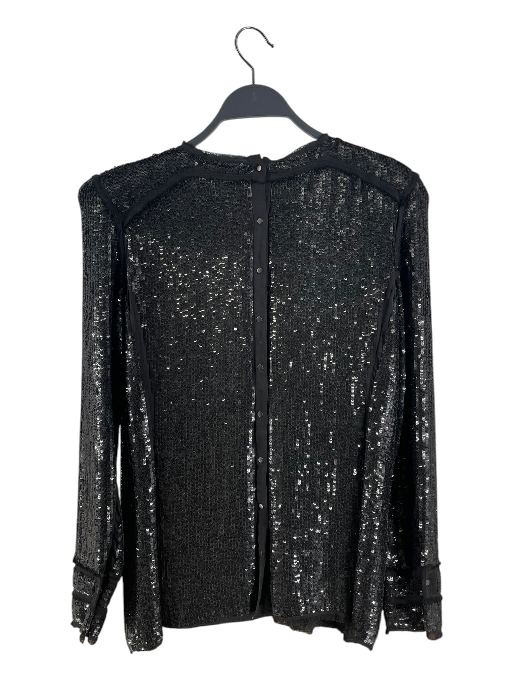 BALMAIN/LS Blouse/38/Silk/BLK/SEQUIN SHOUDLER PAD, NECK BOW view 2
