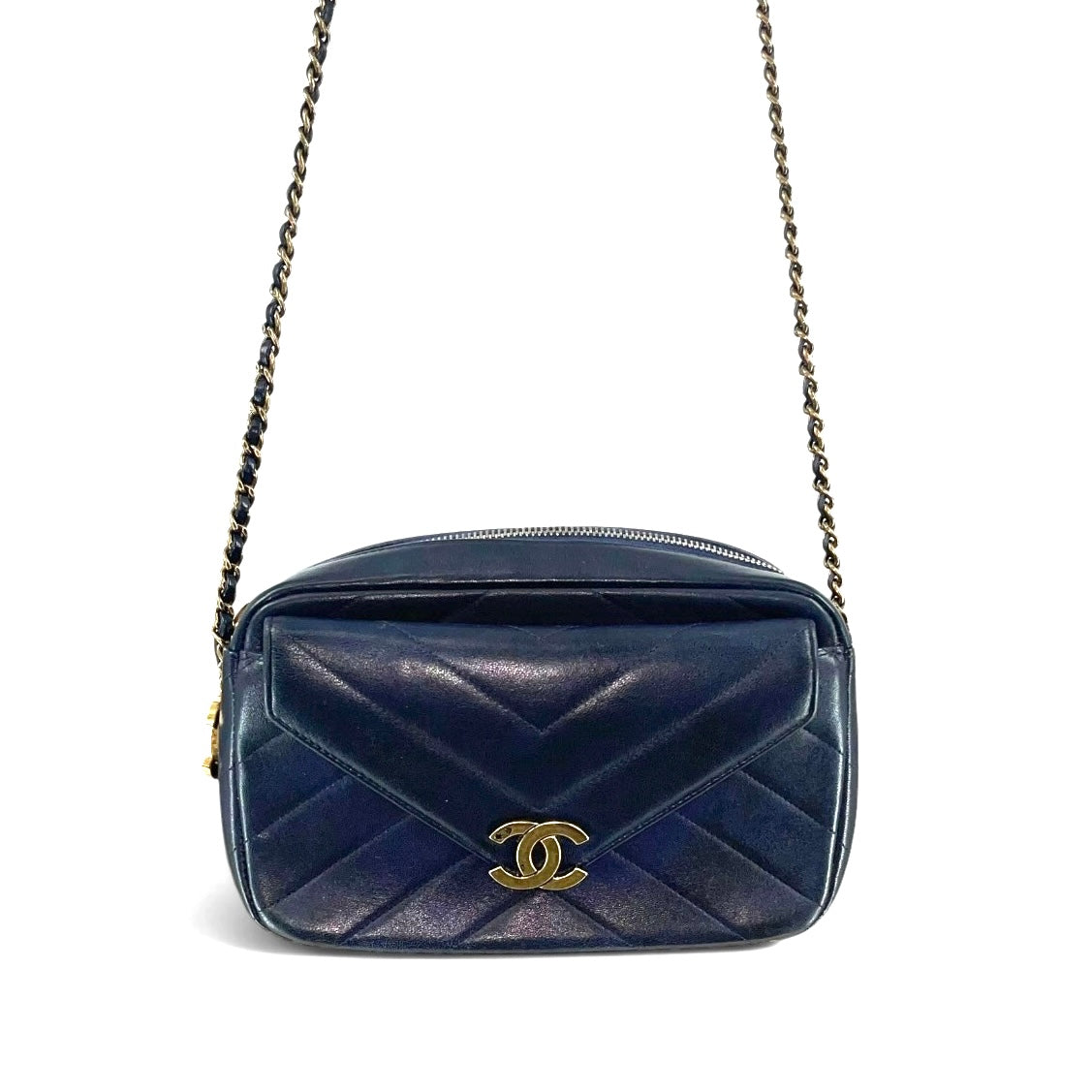 CHANEL/Cross Body Bag/Lambskin/NVY/22212029/CHEVRON CC CAMERA BAG view 1