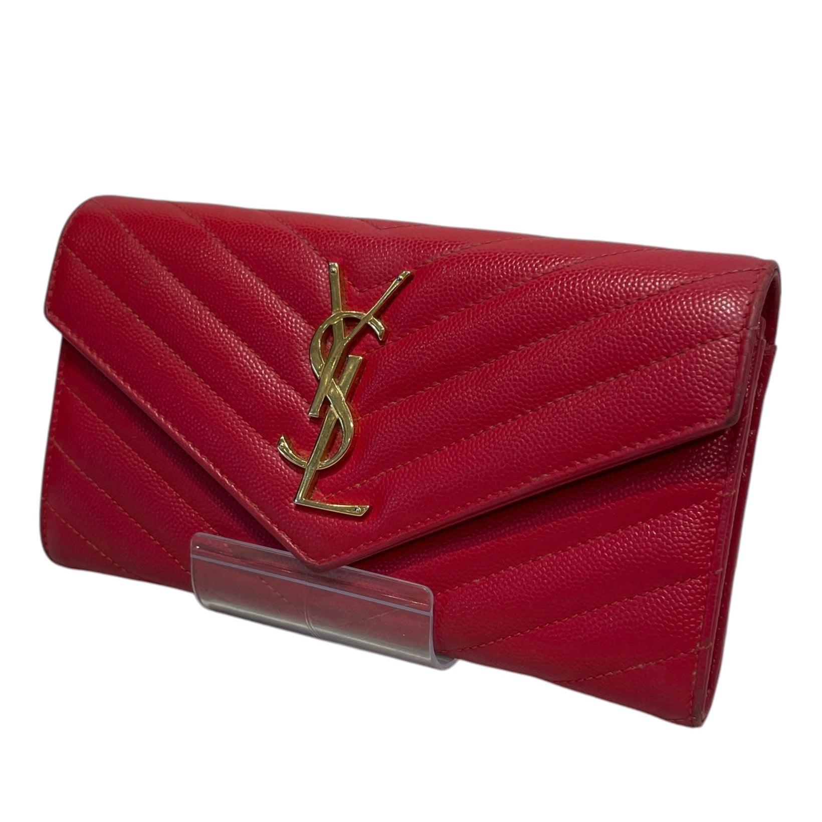 YVES SAINT LAURENT/Long Wallet/Leather/RED/L's/Chevron Leather Continental view 1