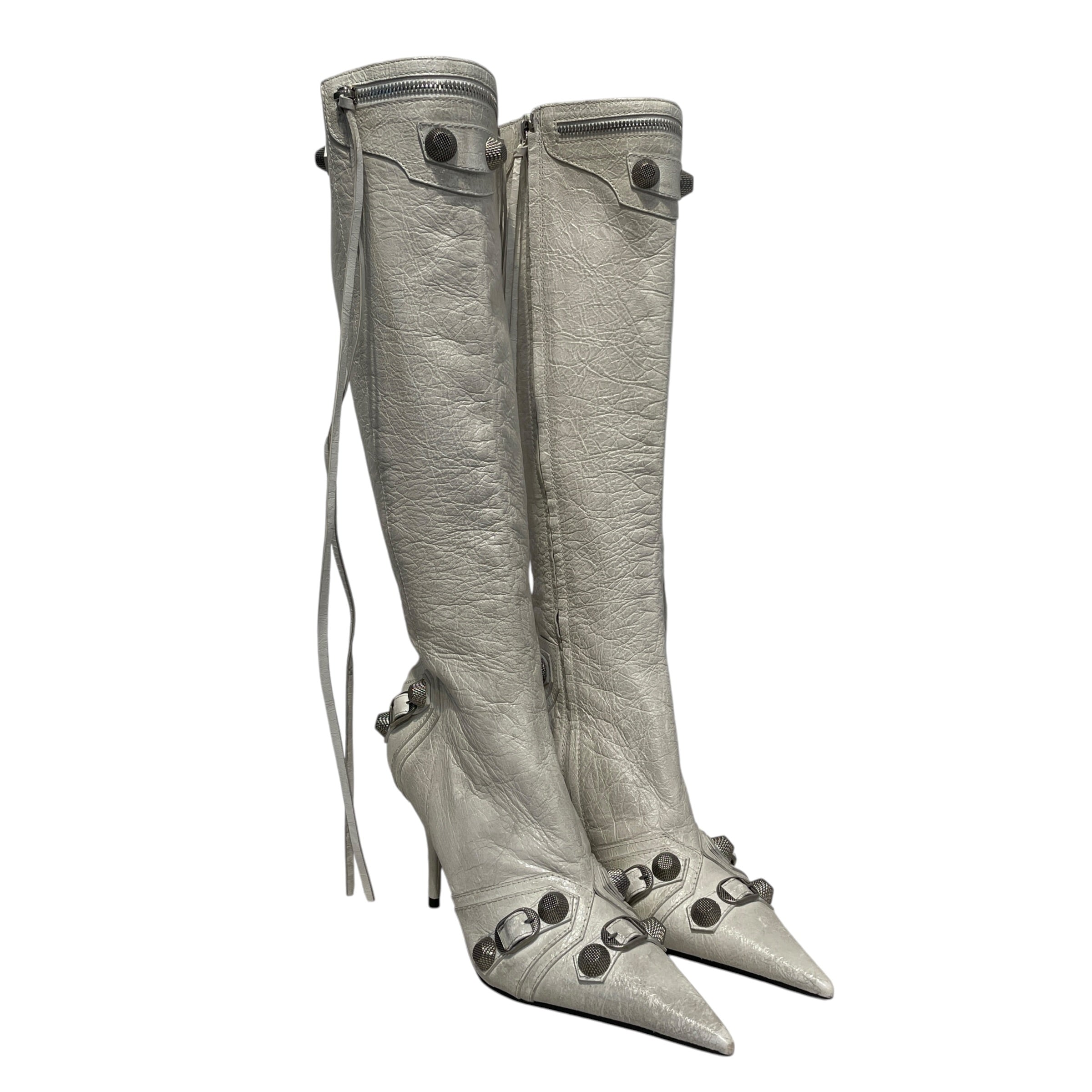 BALENCIAGA/Long Boots/EU 38.5/Leather/WHT/Cagole Knee-High Boots view 1